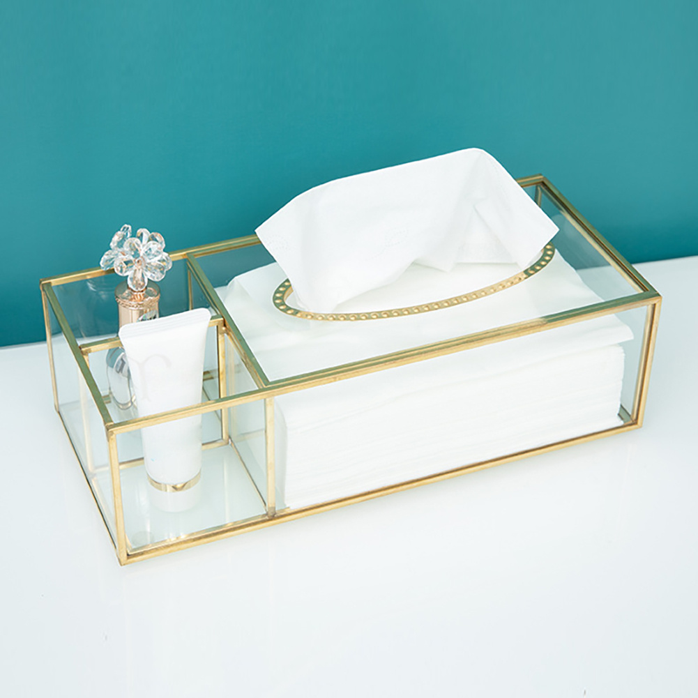glass tissue box with brass frame clear rectangular decorative storage for kitchen bathroom living room office modern elegant napkin paper holder with   design durable glass construction Product details 7