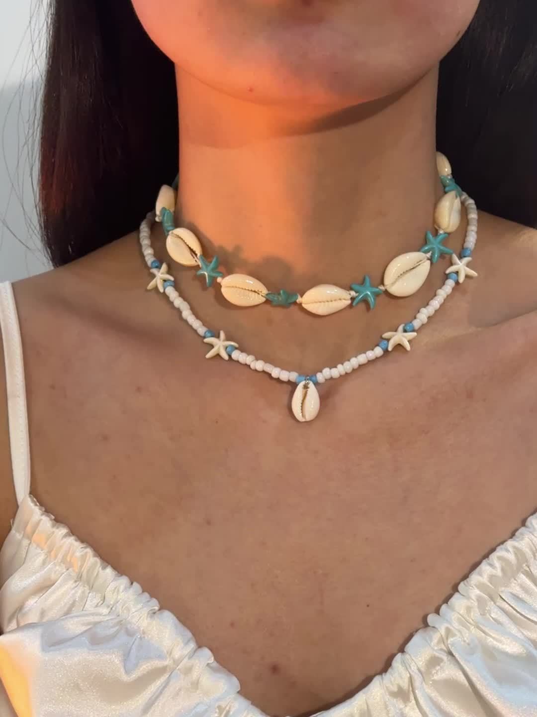 Bohemian Ocean Style Double Strand Necklace Set