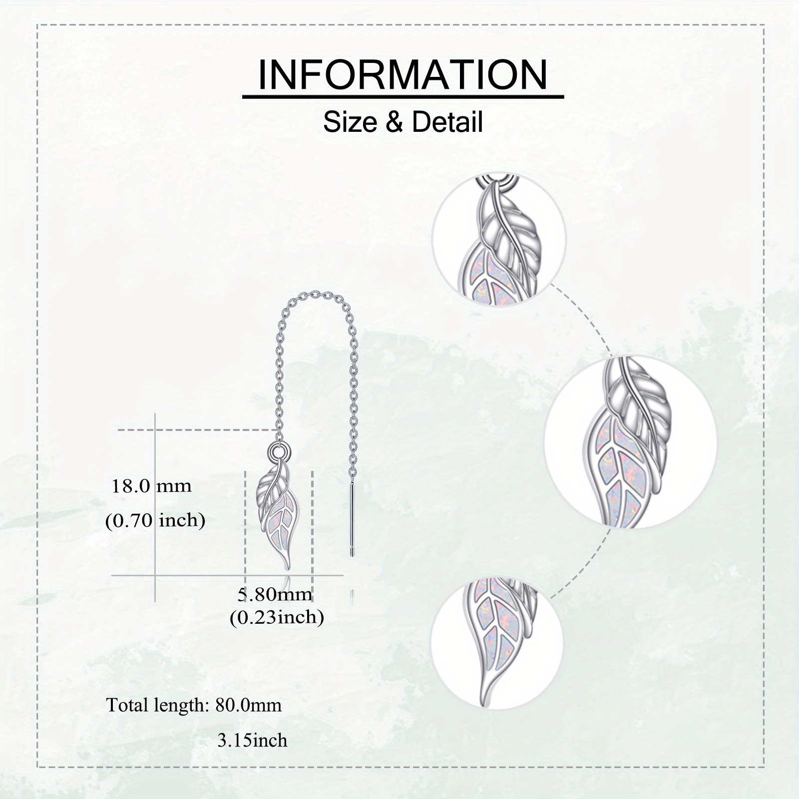 Synthetic Opal Leaf Chain Threader Earrings, Gift for Women
