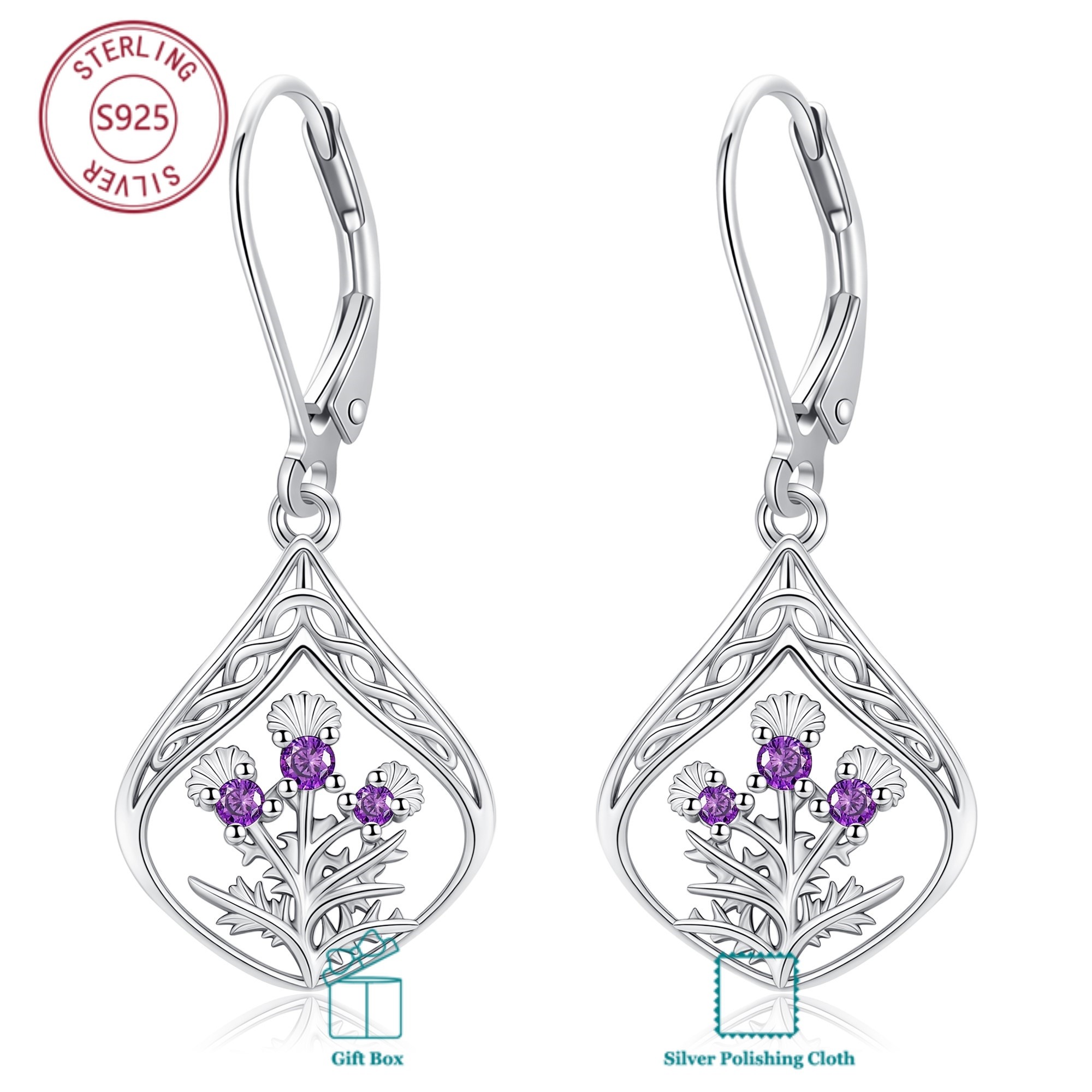 Image of 925 Sterling Silver With Synthetic Zirconia, Scottish Earrings, Unique Ethnic Style For Women, Skin-friendly And Hypoallergenic, Suitable For Everyday Wear