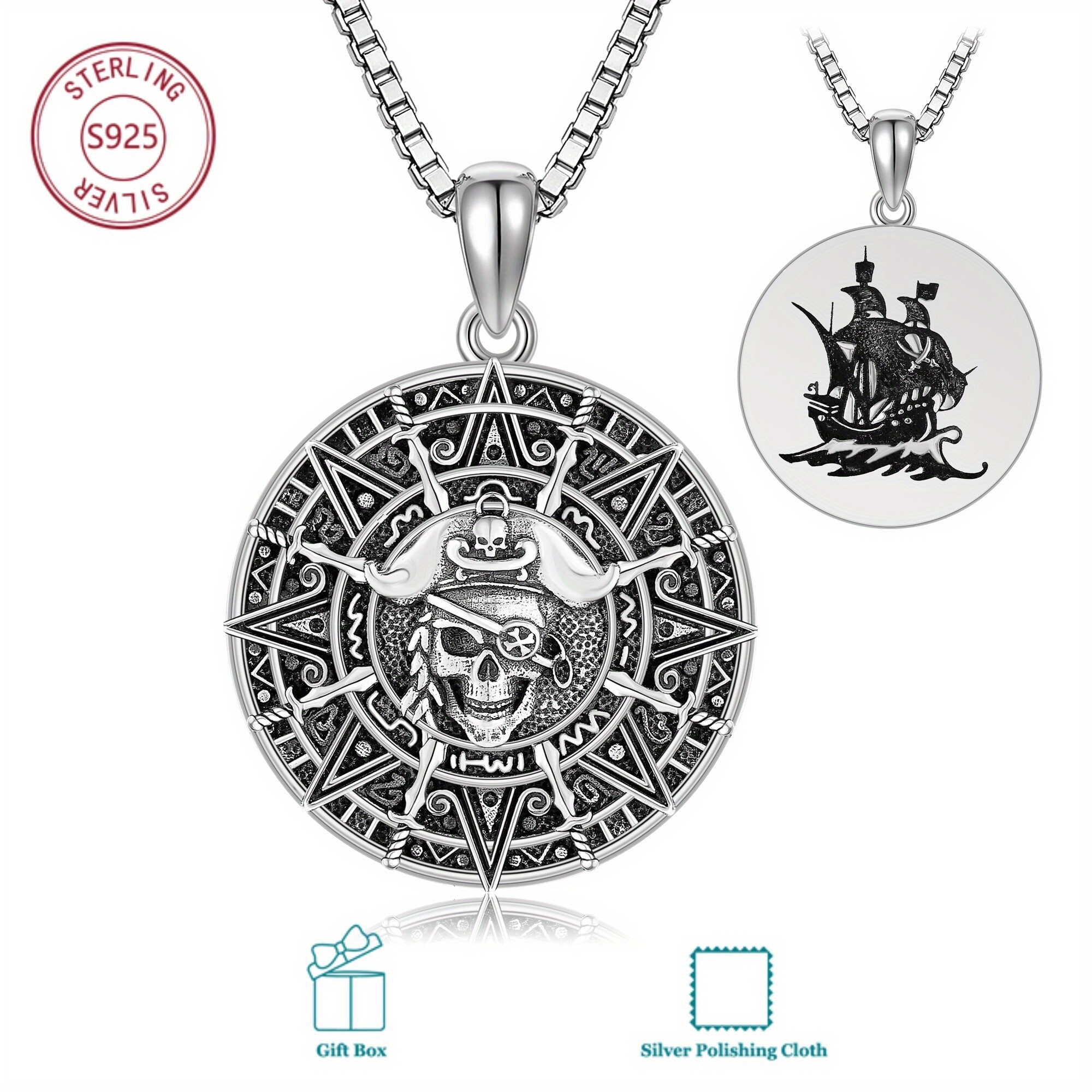 Image of S925 Sterling Silvery Pirate Necklace Daily Wear For Men And Women Birthday Gift Christmas Gift Hypoallergenic, Holiday Present, Elegant Necklace, Stylish Pendant, Fine , Fashion Enthusiasts