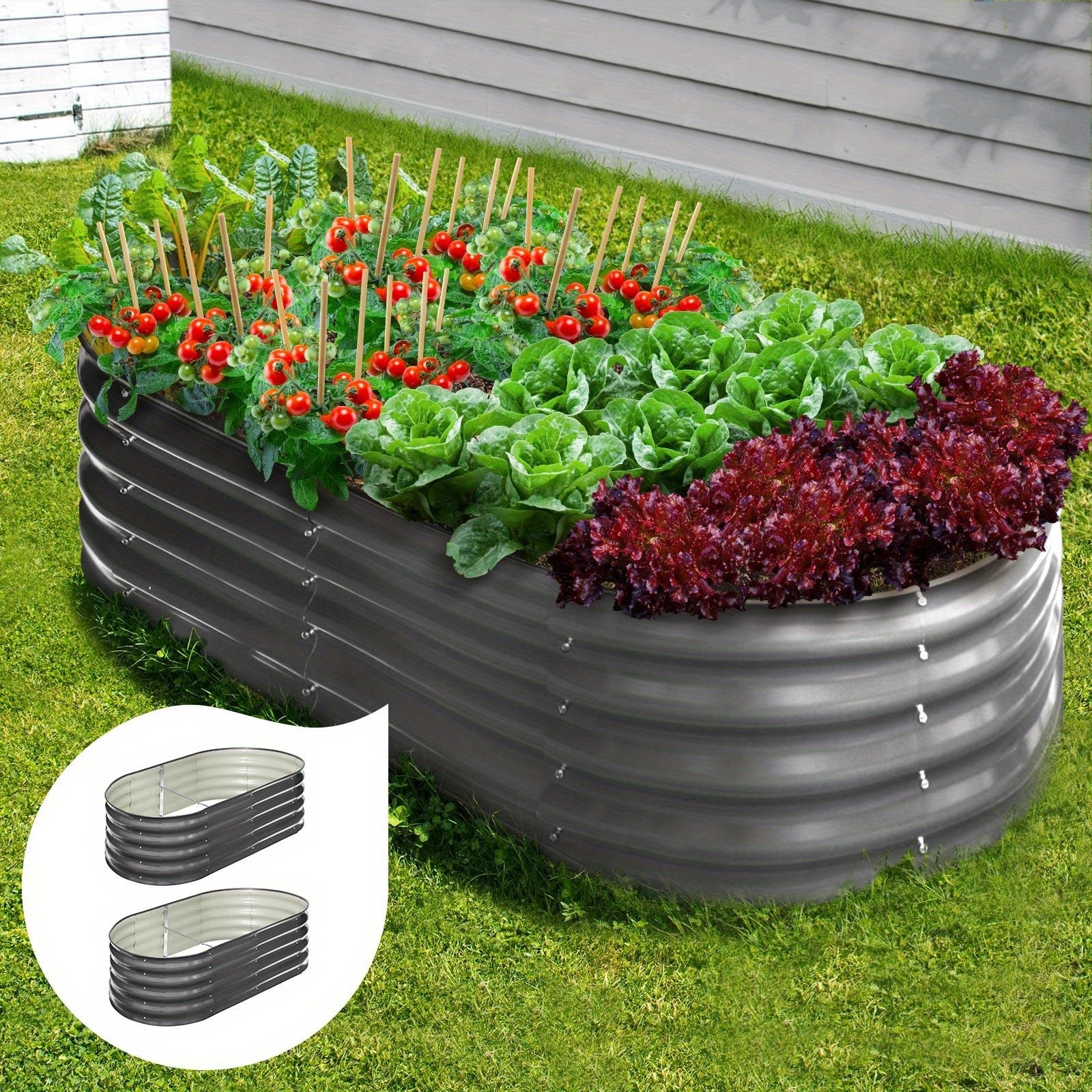 TEMU 2pcs Garden Bed 160x80x42cm Oval Raised Galvanised Steel Vegetable Planter