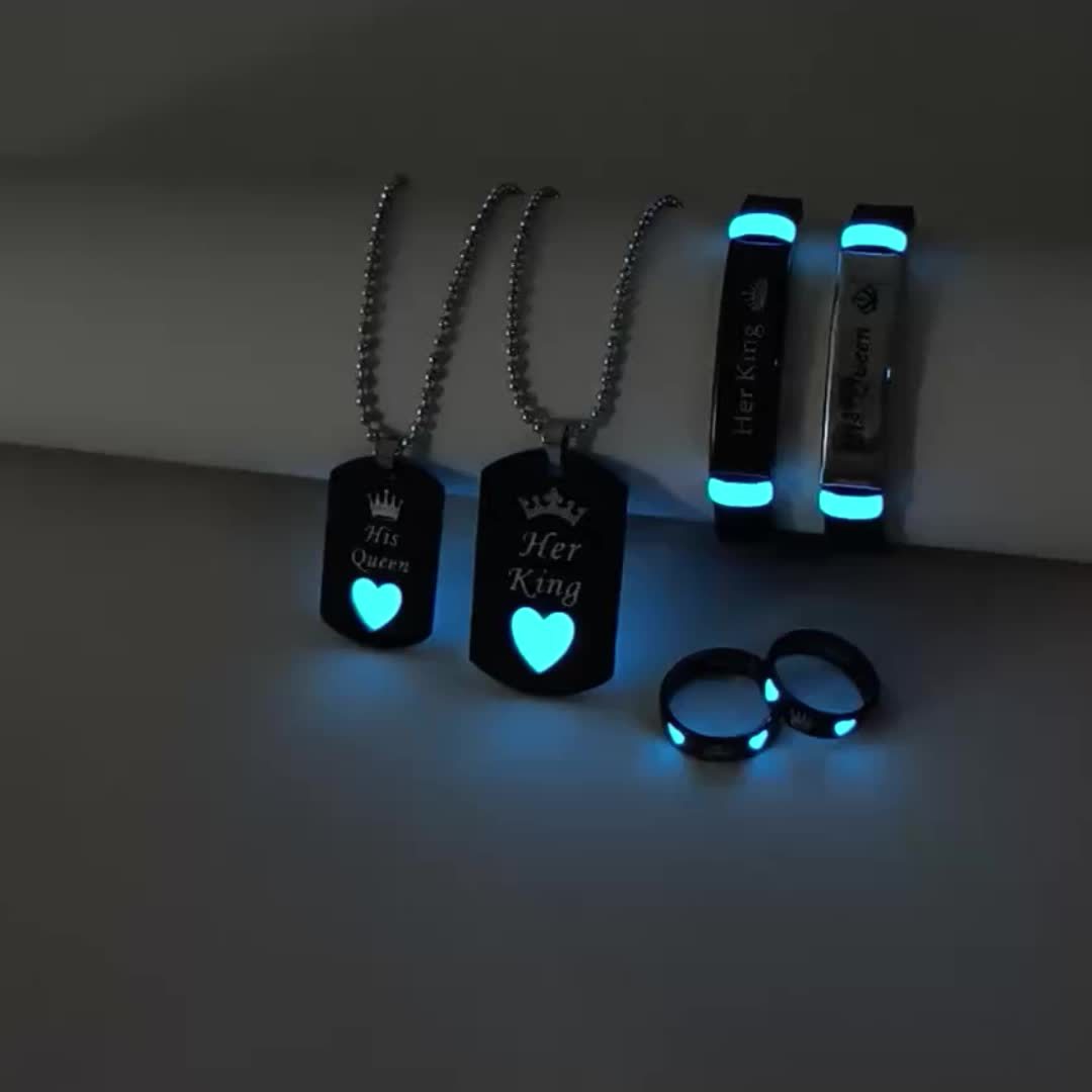 6pc Luminous Love Crown Couple Necklace Bracelet Set