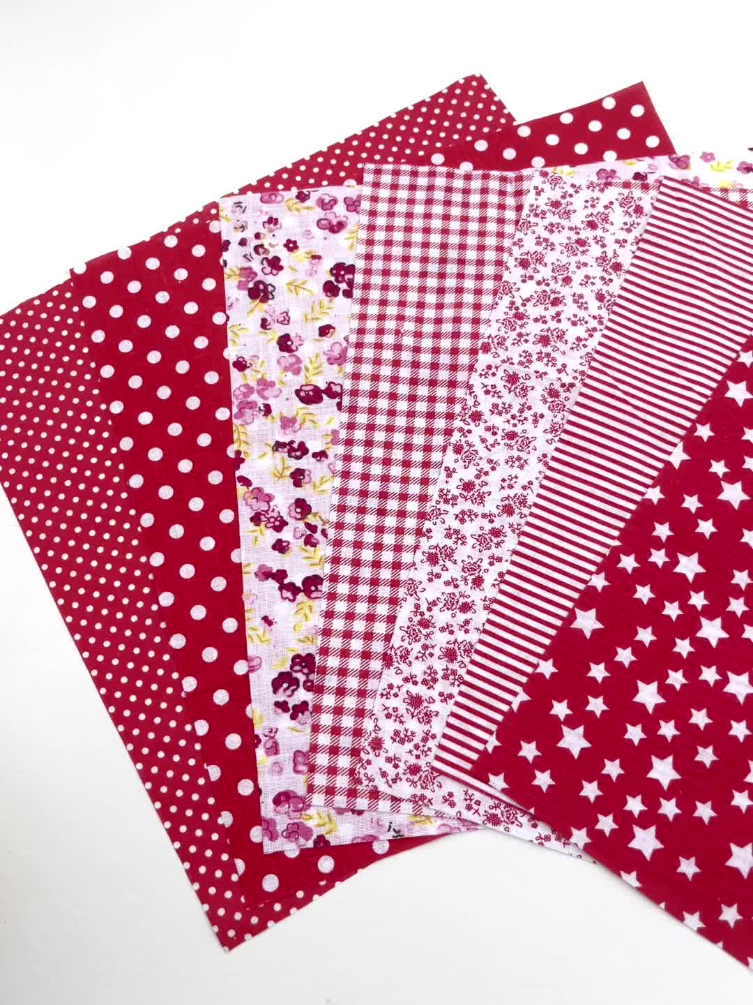 7PCS/lot 9.8*9.8in Red Floral Fabric Quilting Patchwork Fabric Fat Quarter  Bundles Fabric For Scrapbooking Cloth Sewing DIY Crafts Handmade Bags Pillo