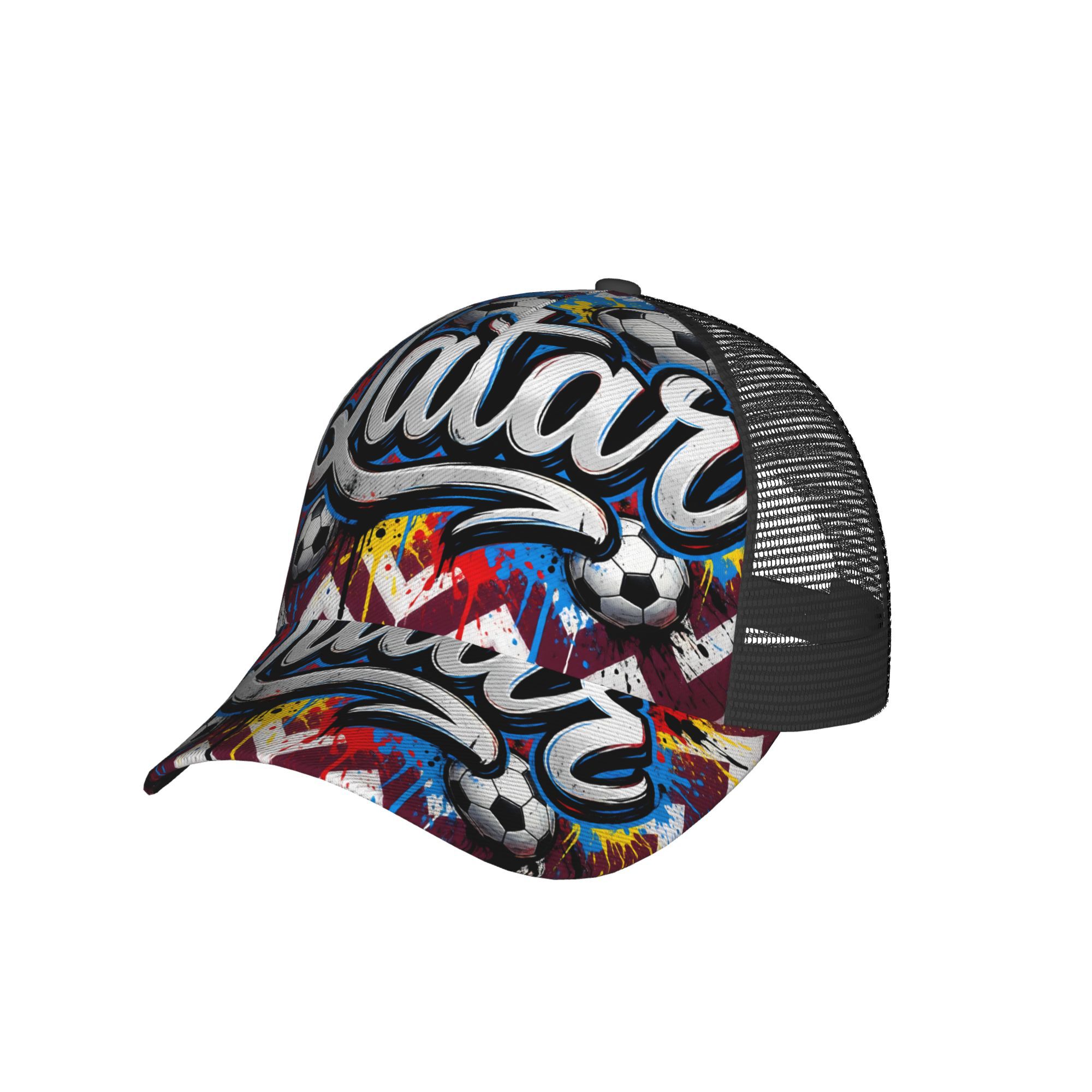 qatar soccer graffiti unisex mesh baseball cap adjustable snapback trucker hat breathable back for hiking fishing camping golf and casual outdoor attire