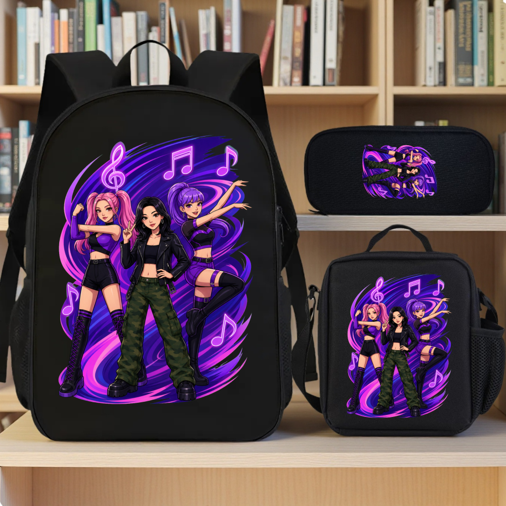3pcss 2d Flat Printing Musical Girl Group Three-piece Schoolbag Set 3pcs Backpack Set Design Multicolor Casual Party Travel Birthday Great Gift For , For Teenager