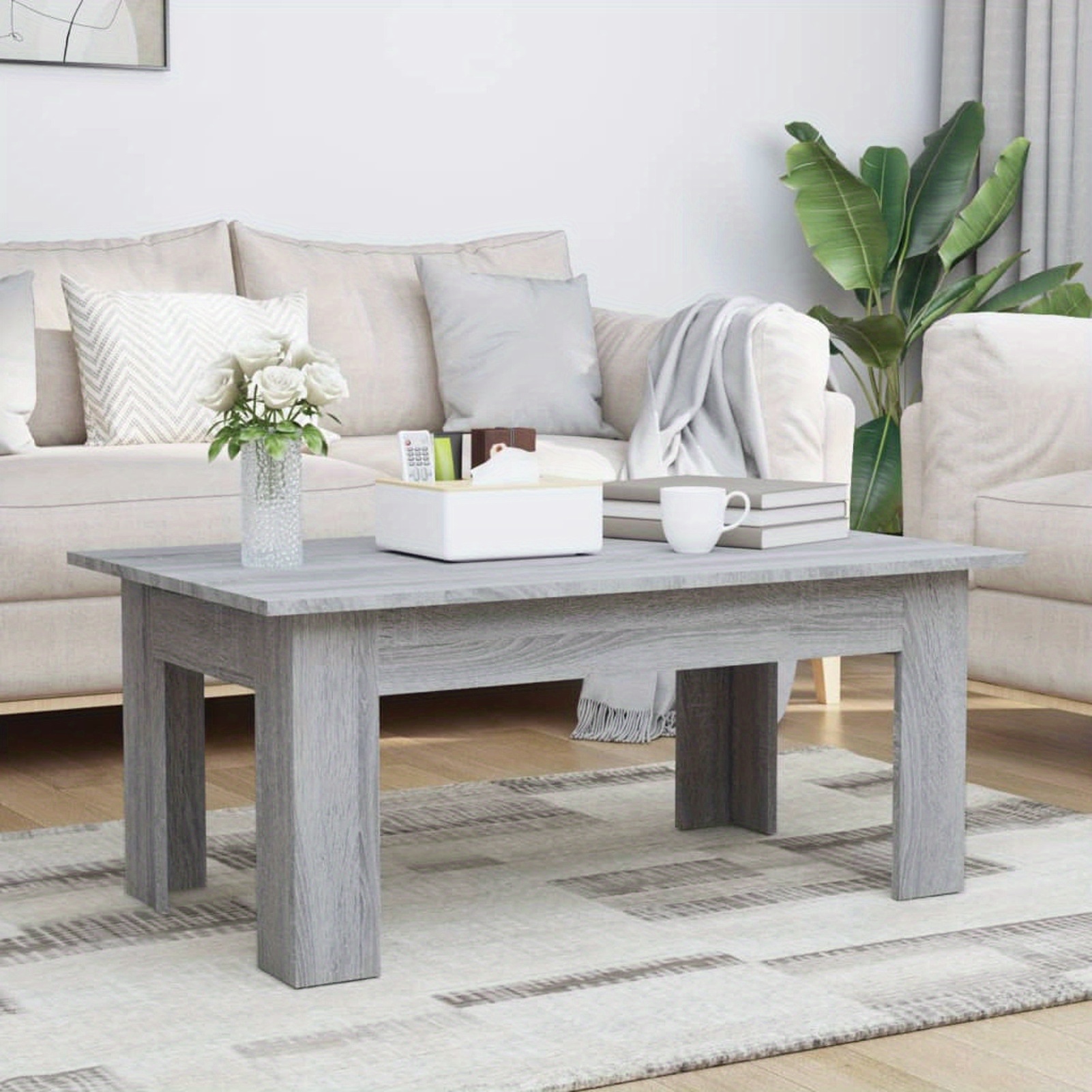 TEMU Modern Grey Coffee Table - Wood, 100x60x42cm, For Rooms, Durable & Stylish Centerpiece, Living Room Furniture | Modern Coffee Table | Hardwood