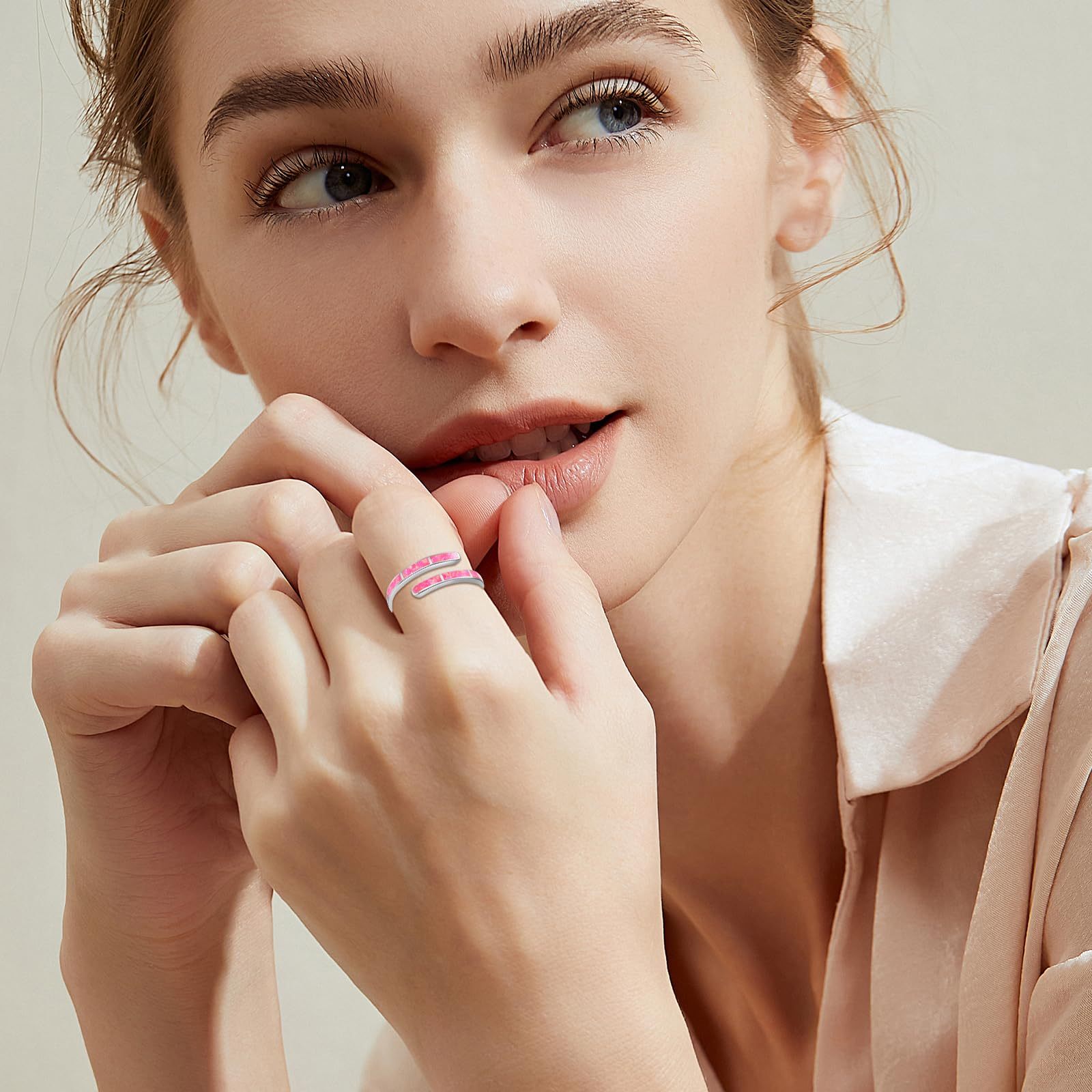 Sterling Silver Hot Pink Opal Ring Adjustable Rings for Women