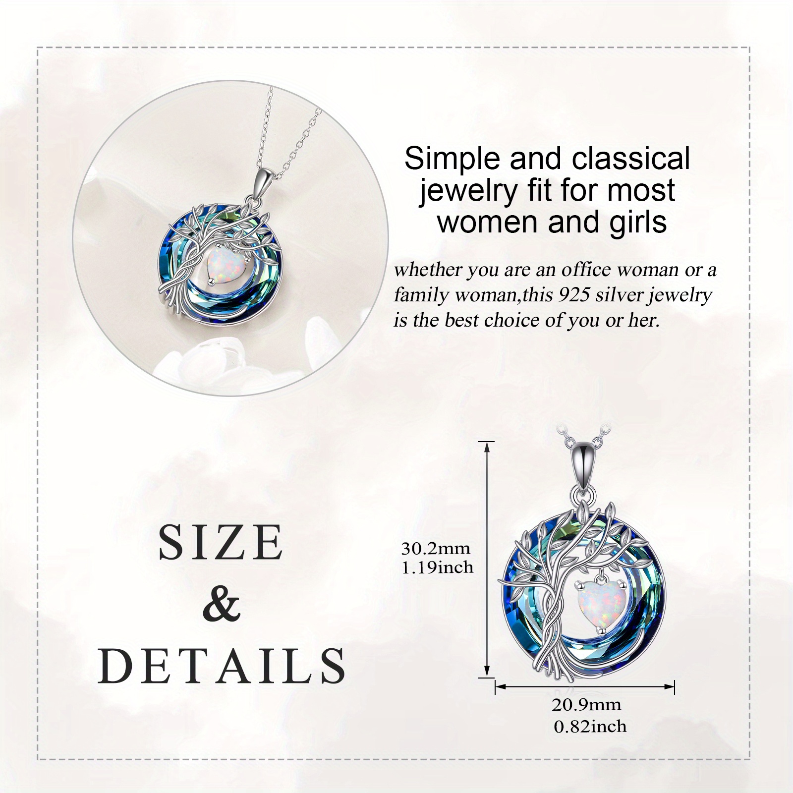 Women's 925 Sterling Silver Tree of Life Birthstone Necklace