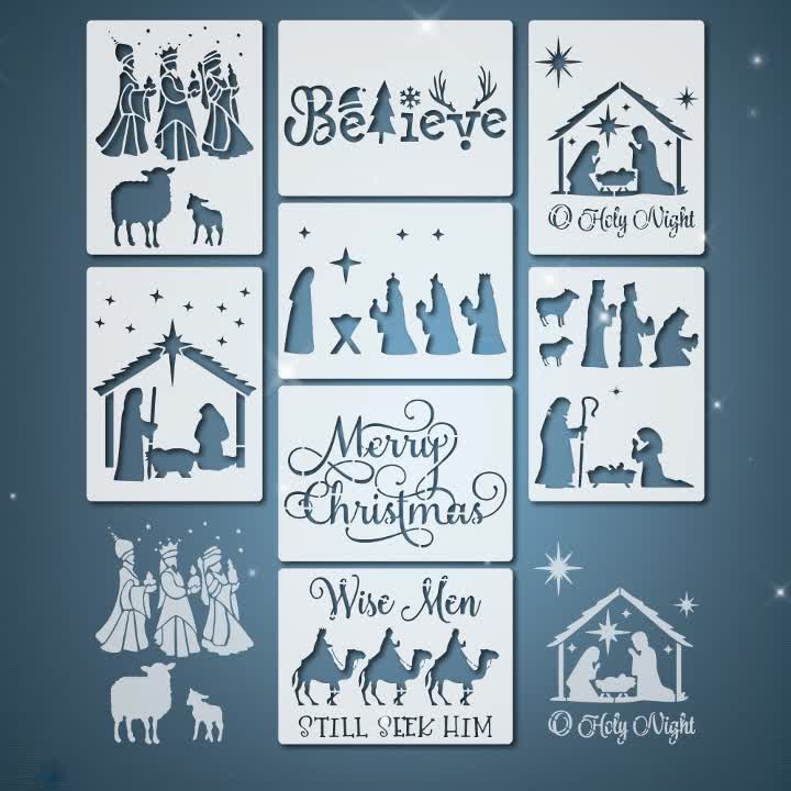 Christmas Nativity Stencils Reusable Believe Blessed Holiday - Temu