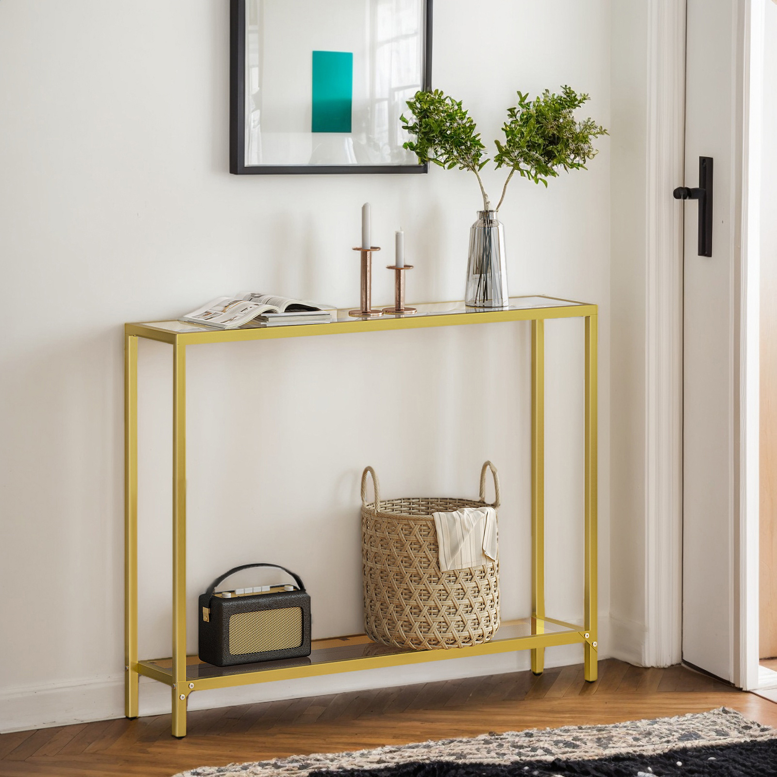 Modern Minimalist Entryway Table with Two-Tier Shelves