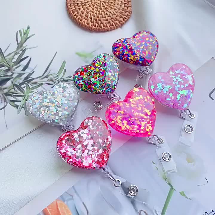 Sparkling Clover Resin Heart Magnets - Green and Gold Sparkly Glitter, SPD