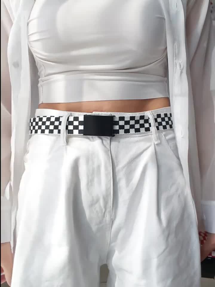Preppy Style Unisex Canvas Belt with Checkered Pattern