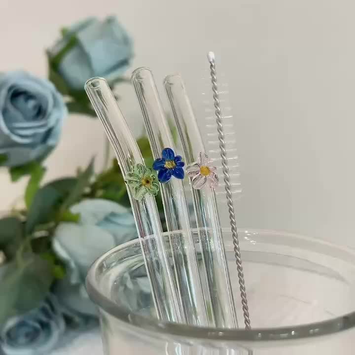 Glass Straw With Flower Flower Glass Straw Drinking Glass Straw