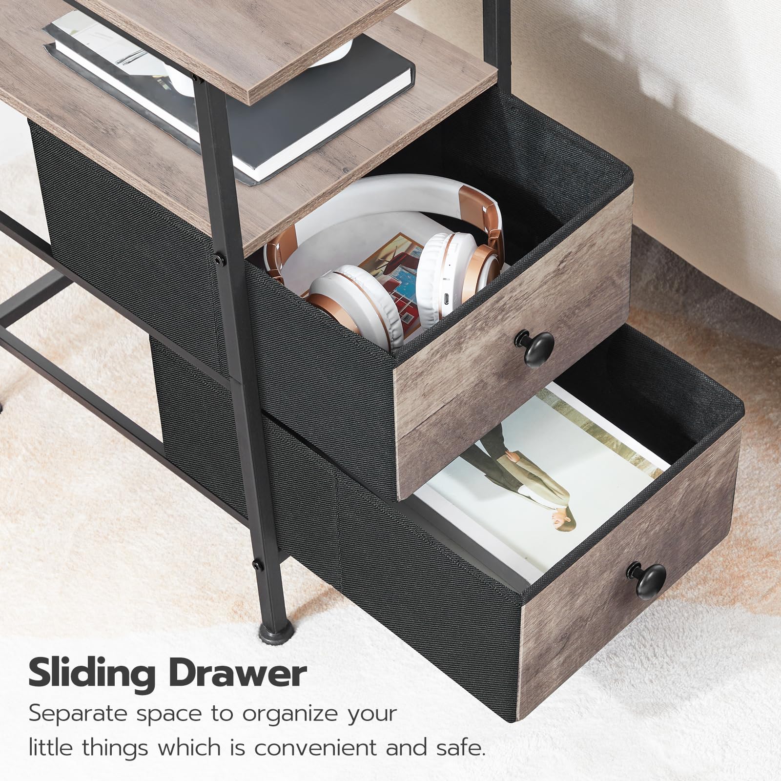 Modern Nightstand with Charging Station and Two Drawers for Storage