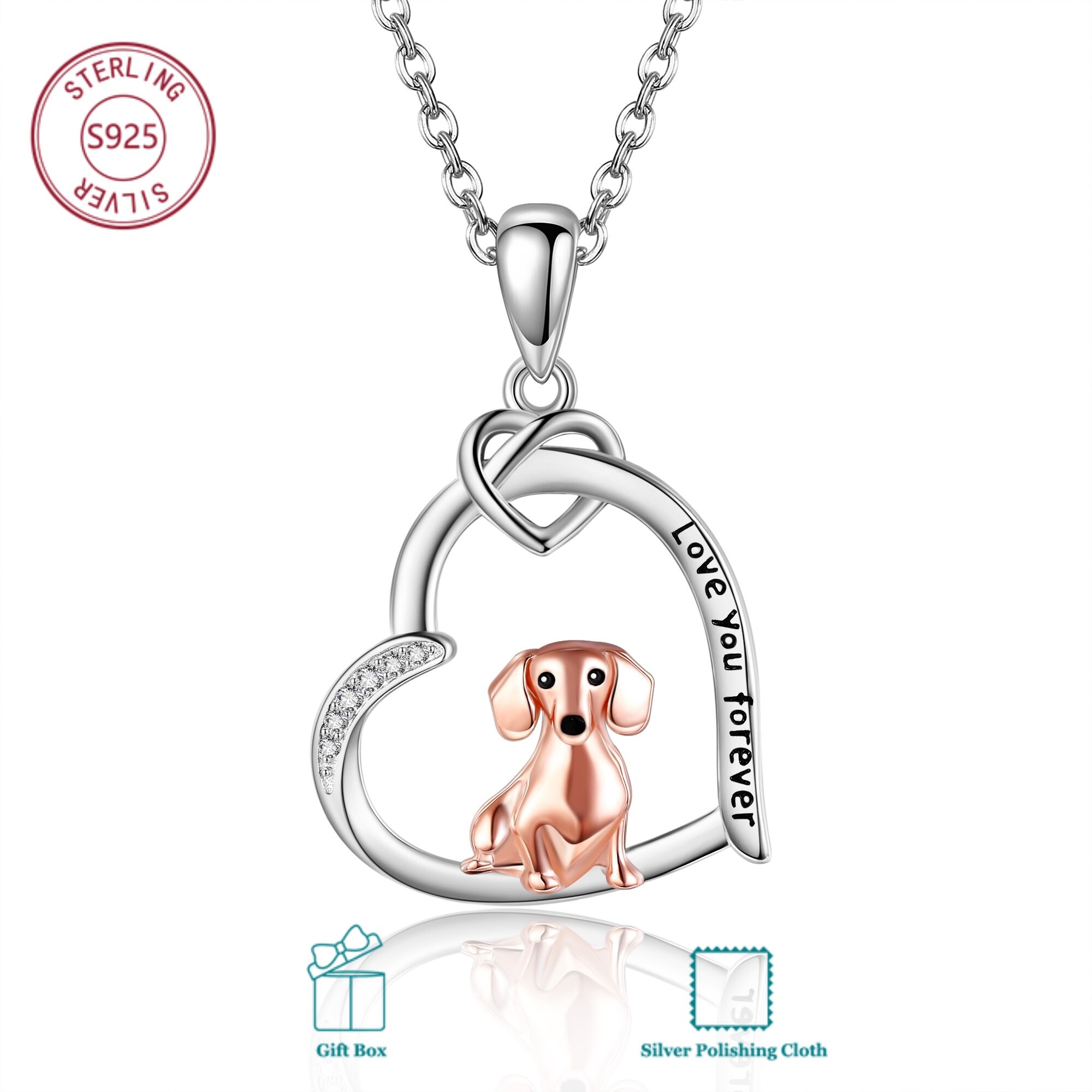 Image of 925 Sterling Silver Dachshund Pendant With Synthetic Zirconia, Adorable Animal Jewelry, Ideal Present For Pet Enthusiasts, Skin-friendly & Hypoallergenic, Great For Everyday Wear For Women