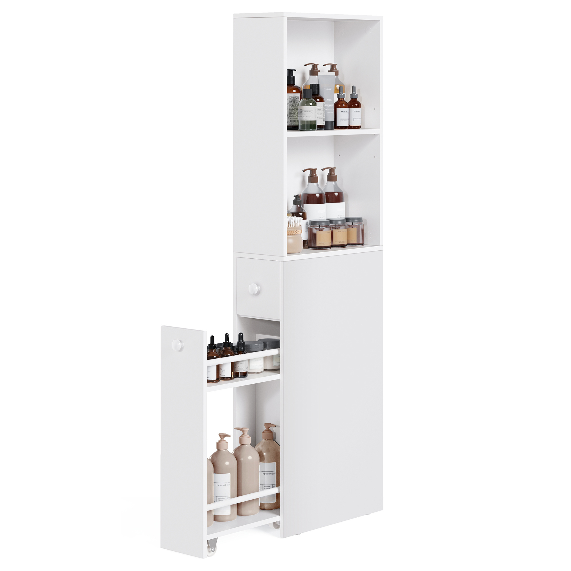 Tall Bathroom Cabinet, Slim Bathroom Storage Cabinet, Freestanding Narrow Storage Unit With Drawers And Adjustable Shelf, For Small Spaces, , Storage Drawer Units