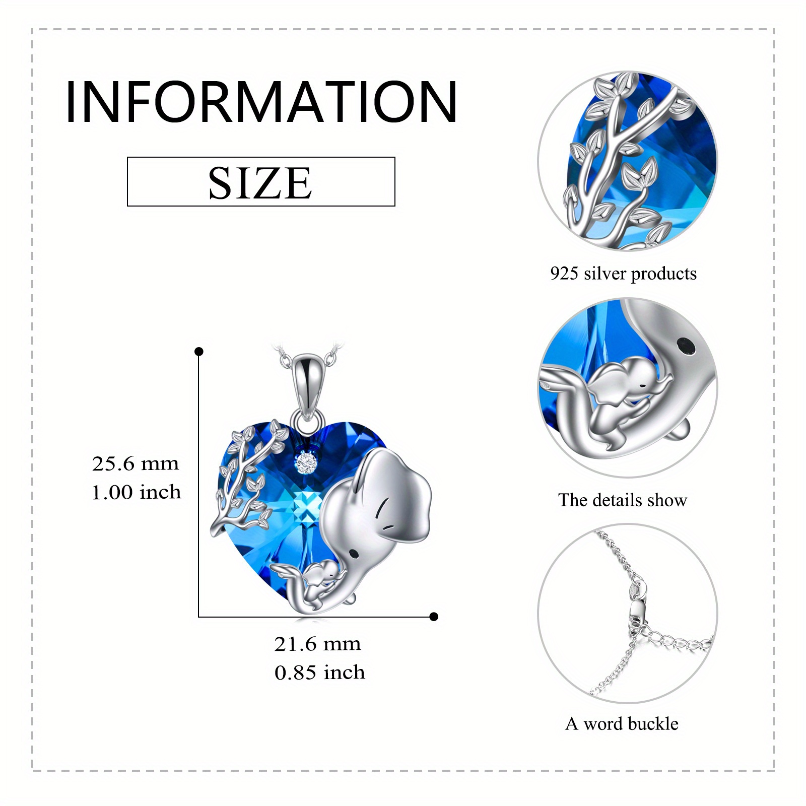 925 Sterling Silver Elephant Heart Pendant Necklace