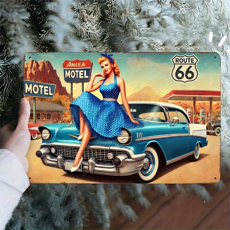 TEMU 2d Flat, [2d Flat] Vintage Metal Wall Art Sign - 20.32x30.48cm Decor Featuring & Girl, Perfect For Home, Garage, Or Outdoor Spaces Durable Iron