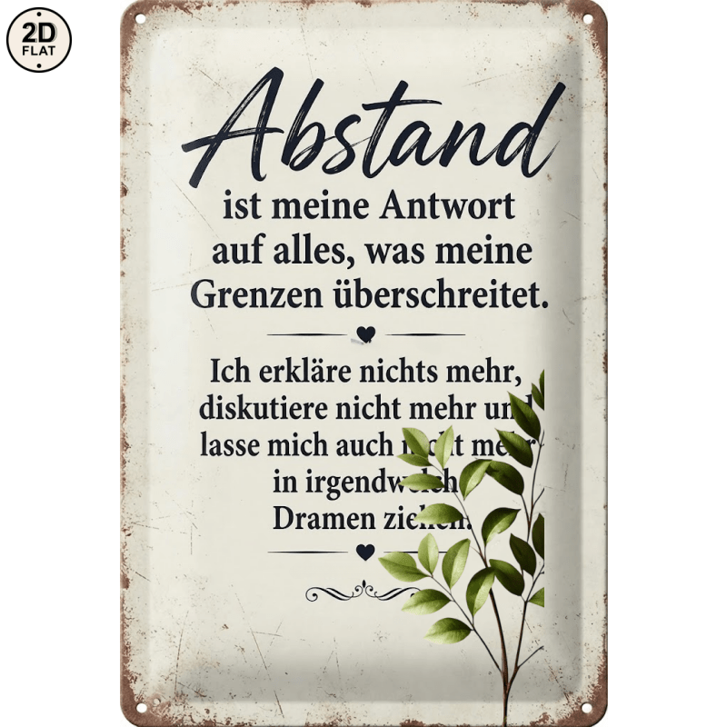 Image of 2d Flat, [2d Flat] 1pc Metal Sign. Vintage Distance Is My Answer German Quote About Boundaries Metal Tin Sign Decor Perfect For Home, Office, Bar, Outdoor Decor 20x30cm 2d Flat, 2d Flat