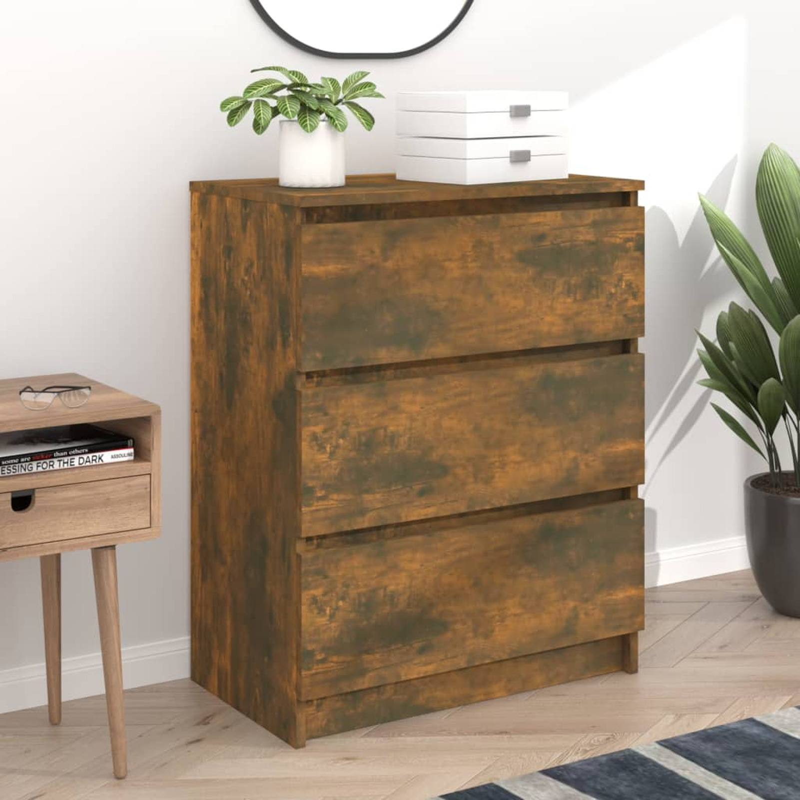 Sideboard Buffet Cabinet Smoked Oak 60x35x76cm Wood Side Cabinet Modern Living Room Dining Room Kitchen Storage Cupboard