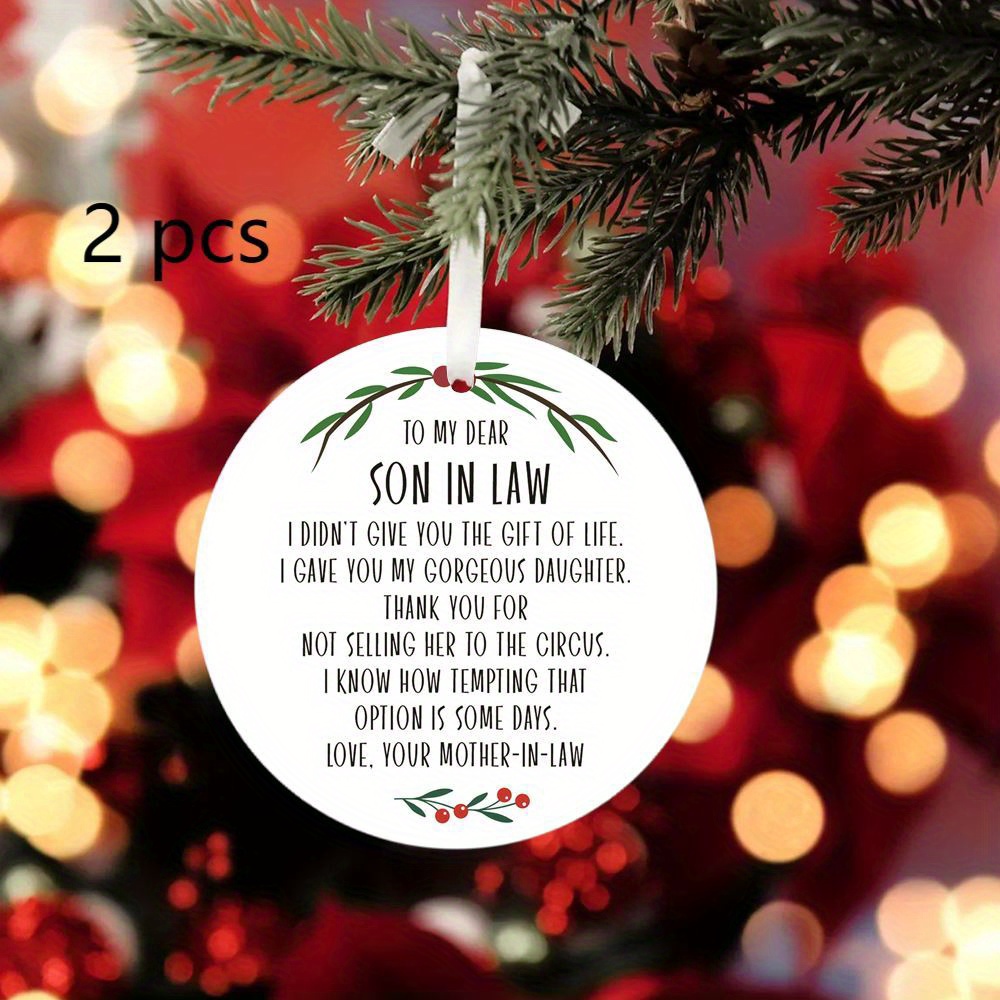 

2 Pcs To My Son In Law Christmas Ornament 3" Ceramic, Son In Law Gifts From Mother-in-law On Wedding Day, Christmas Tree Hanging Ornaments Keepsake, Funny Birthday Gifts