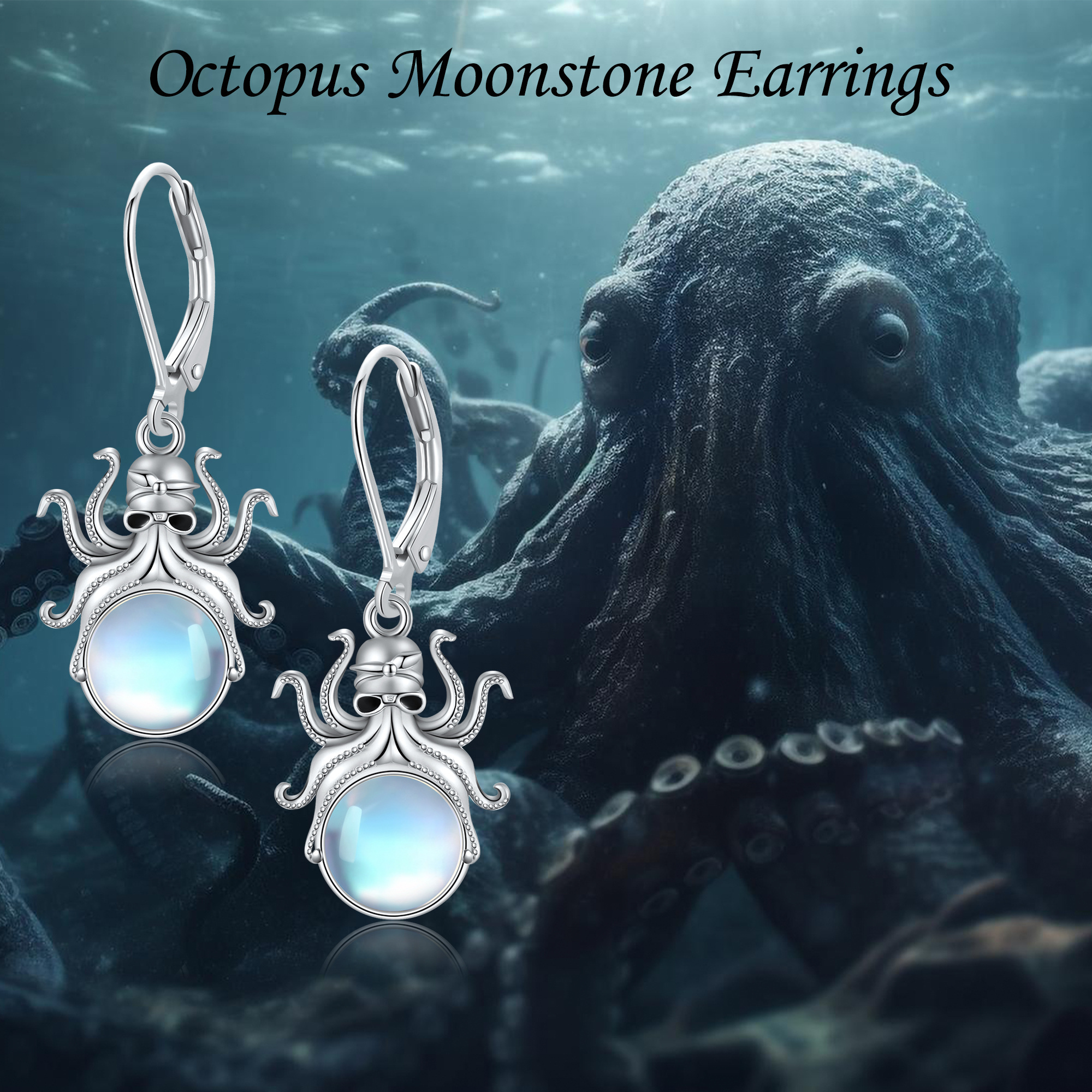 Women's 925 Sterling Silver Octopus Moonstone Earrings
