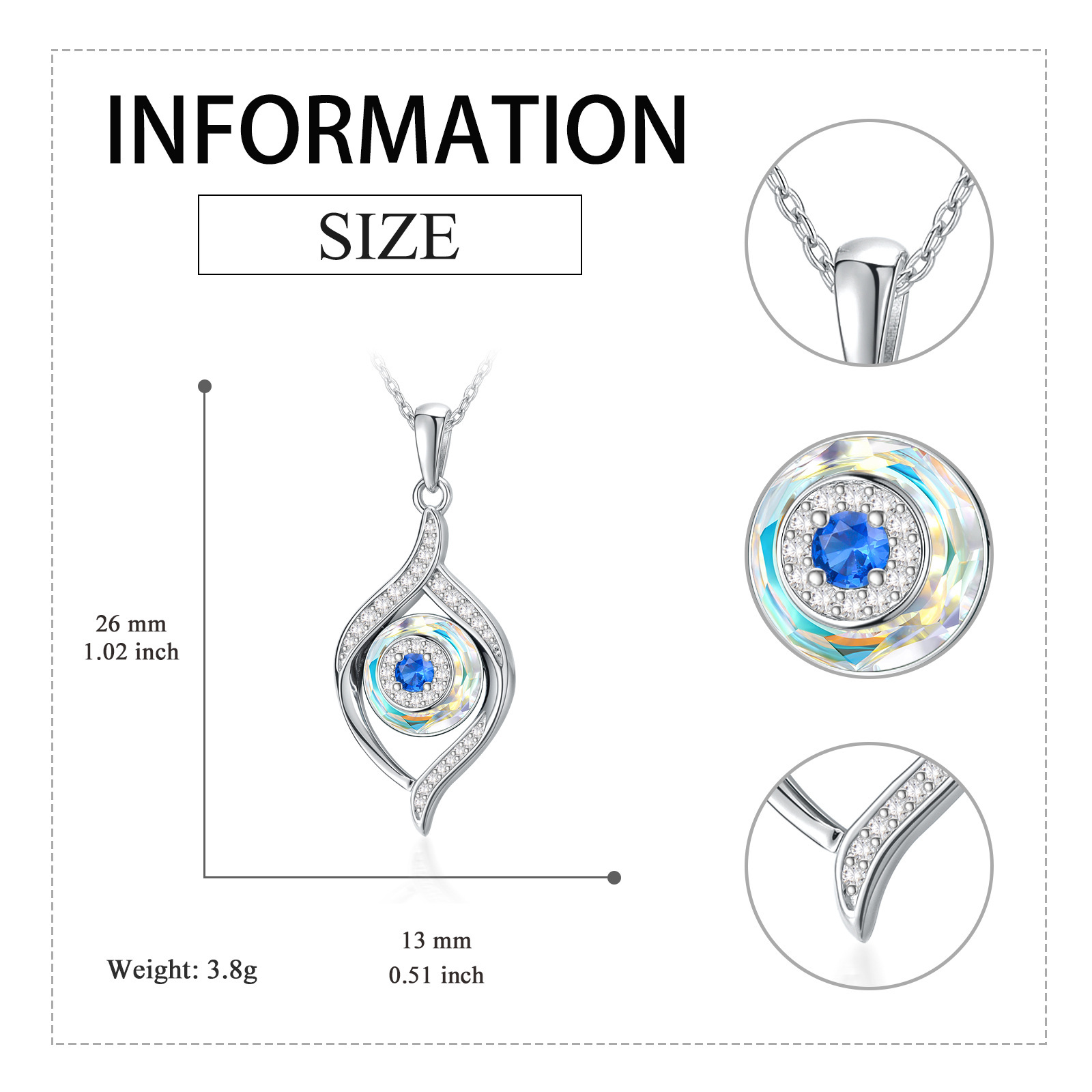 Sterling Silver Evil Eye Pendant Necklace, Greek Eyes Amulet