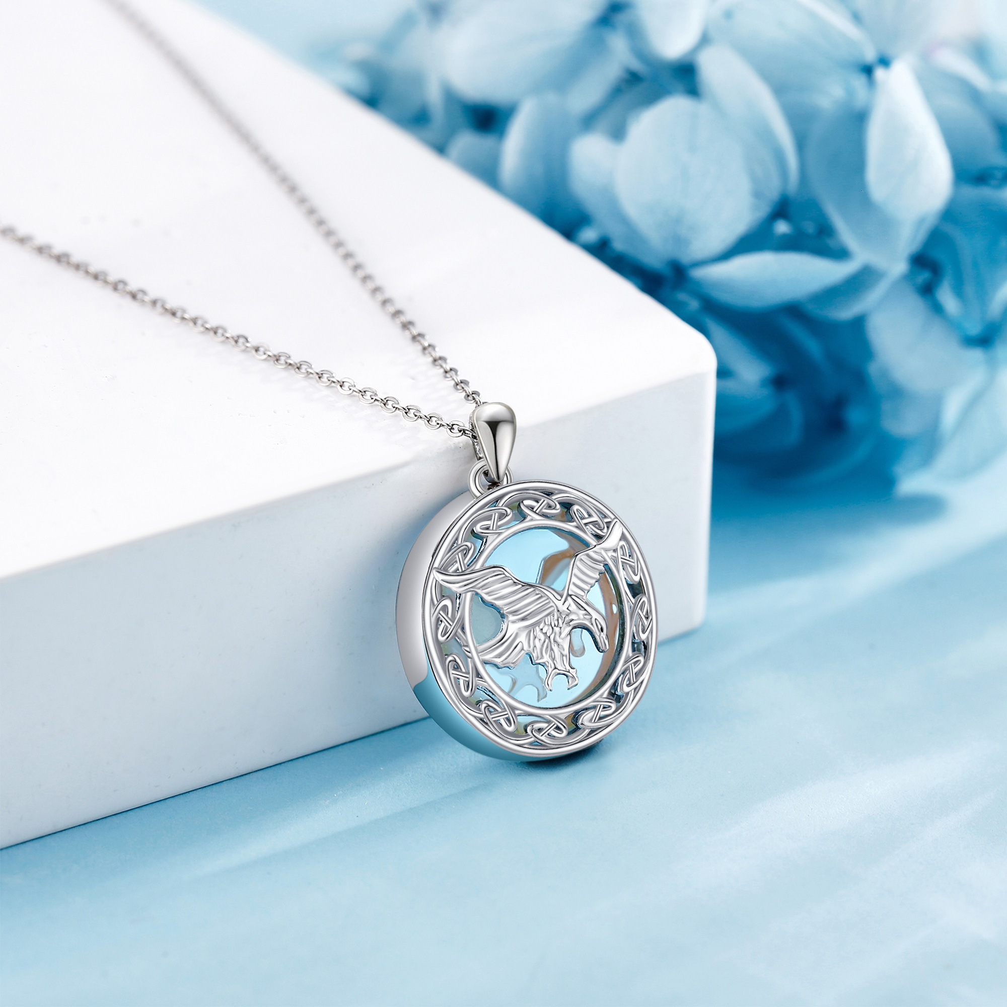 925 Silver Eagle Pendant Moonstone Necklace Celtic Jewelry