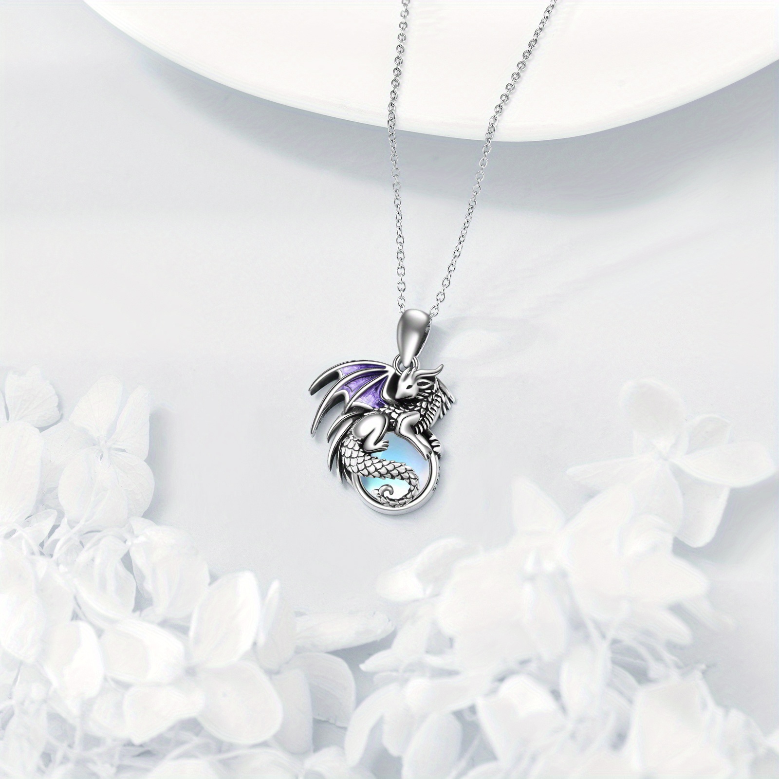 Dragon Necklace Moonstone Dragon Pendant Necklace for Women