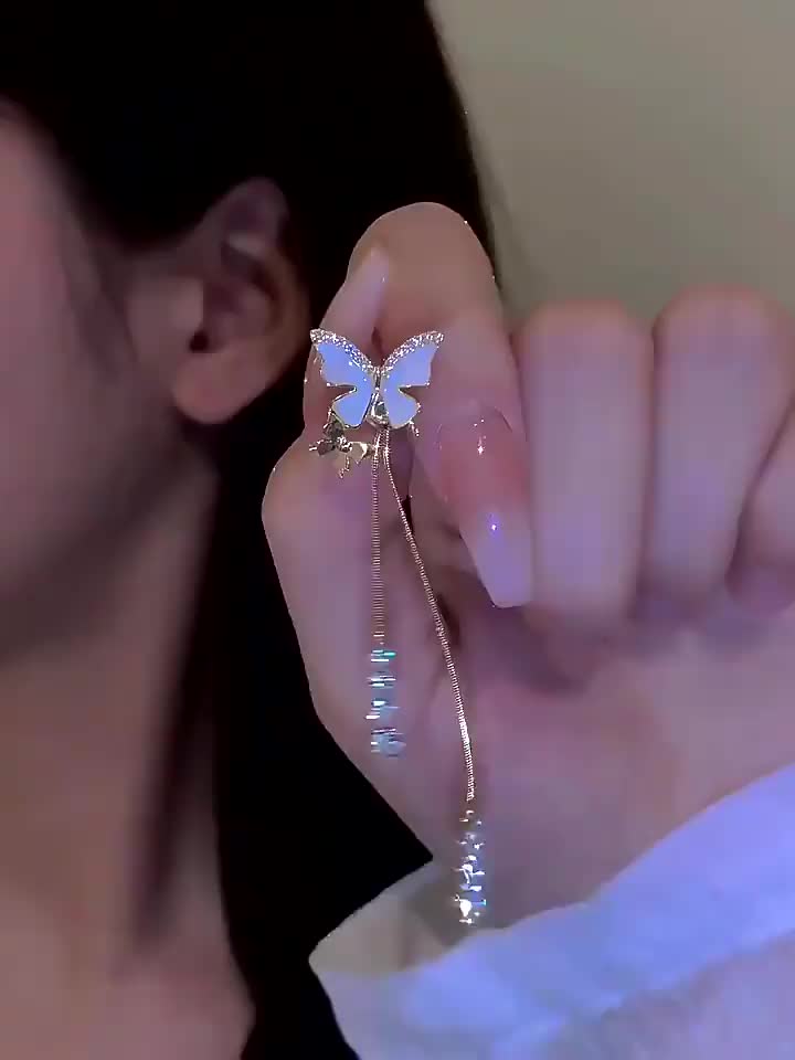 Butterfly Dangle Earrings with Zircon, 14K Plated