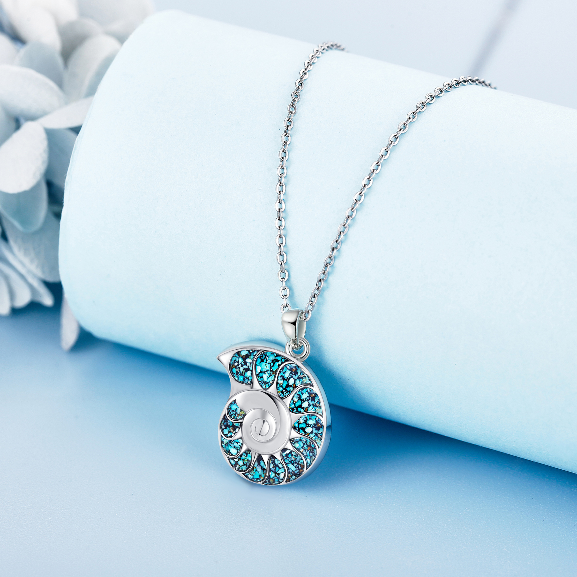 Women's 925 Sterling Silver Shell Necklace with Turquoise