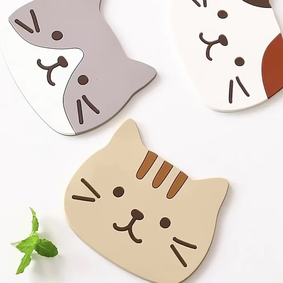 Cute Cat Silicone Coaster Kawaii Animal Shaped Insulated - Temu