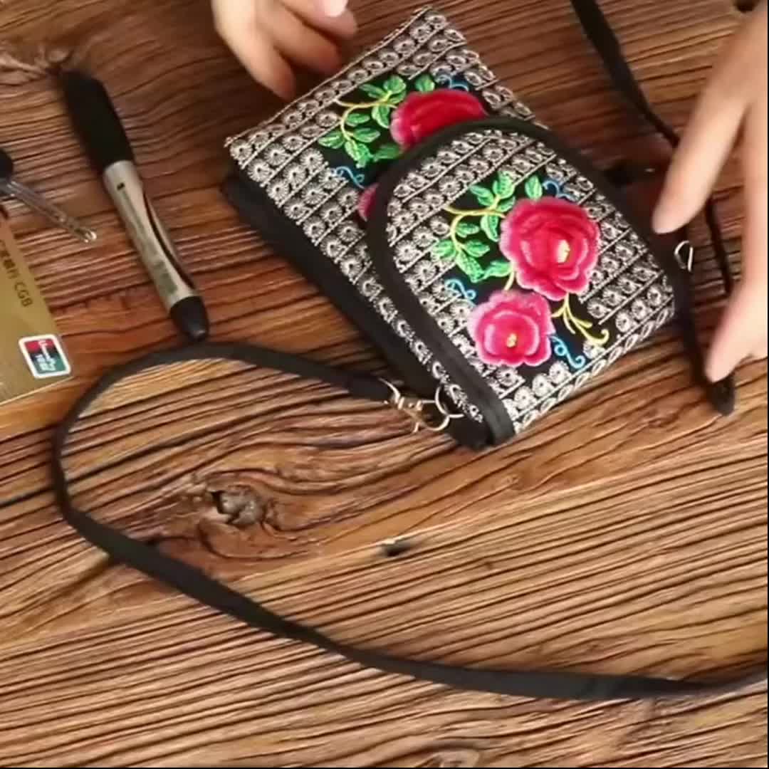 TSV Women's Retro Embroider Cell Phone Bag