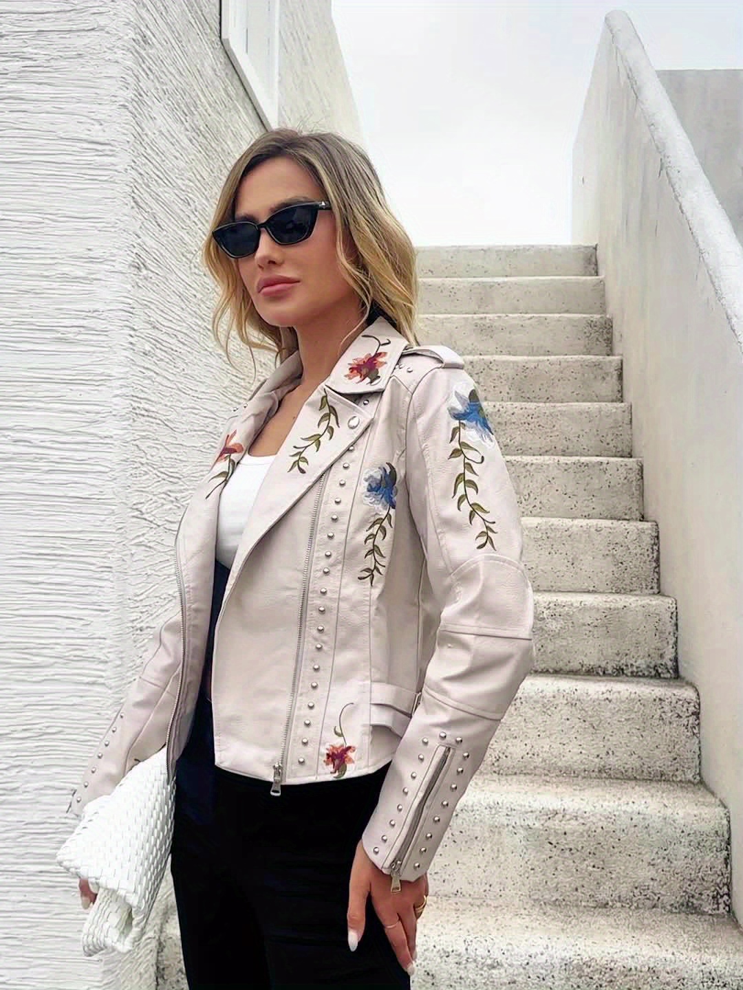 Ladies' Motorcycle Jacket with Floral - Image 7