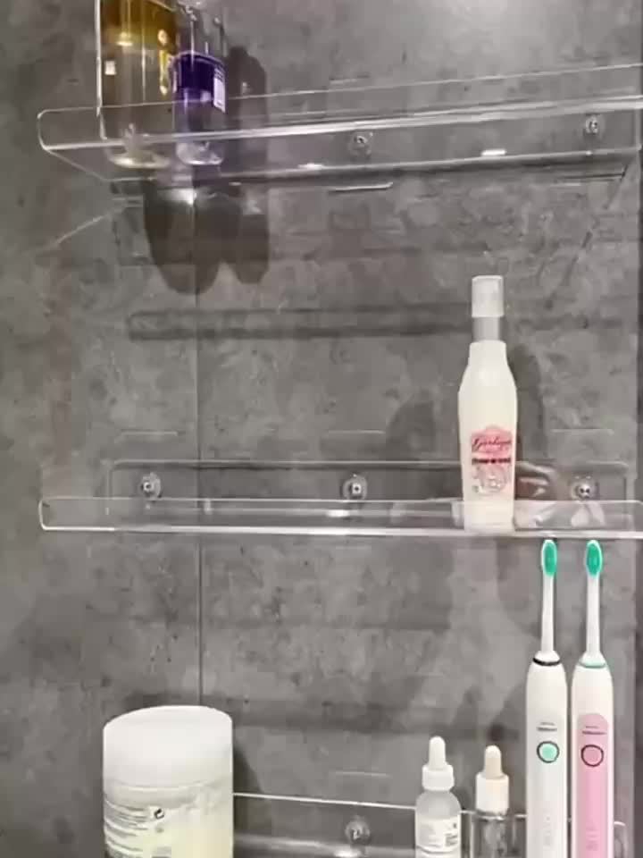 6 Color Corner Transparent Acrylic Shower Shelves, Wall Mounted No Drilling  Bathroom Storage Organizer Storage Rack for Toilet