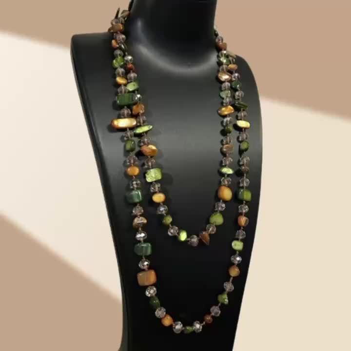 Vintage Shell & Bead Long Necklace, Natural Tones