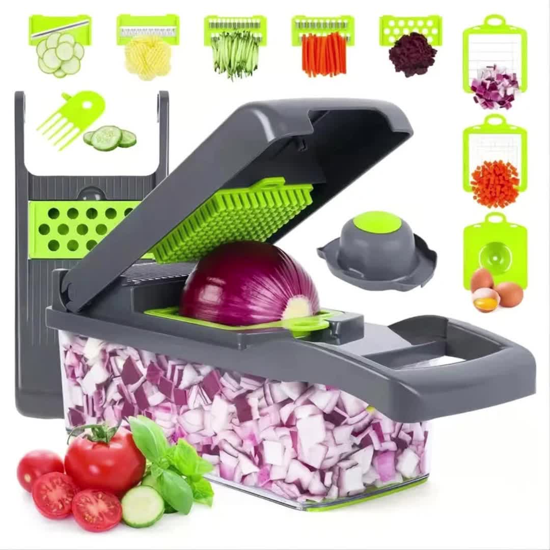 Vegetable Chopper Slicer 16-in-1 with Spice Chopper Set 7 Blades Veggie  Dicer Onion Fruit Cutter (gray set)