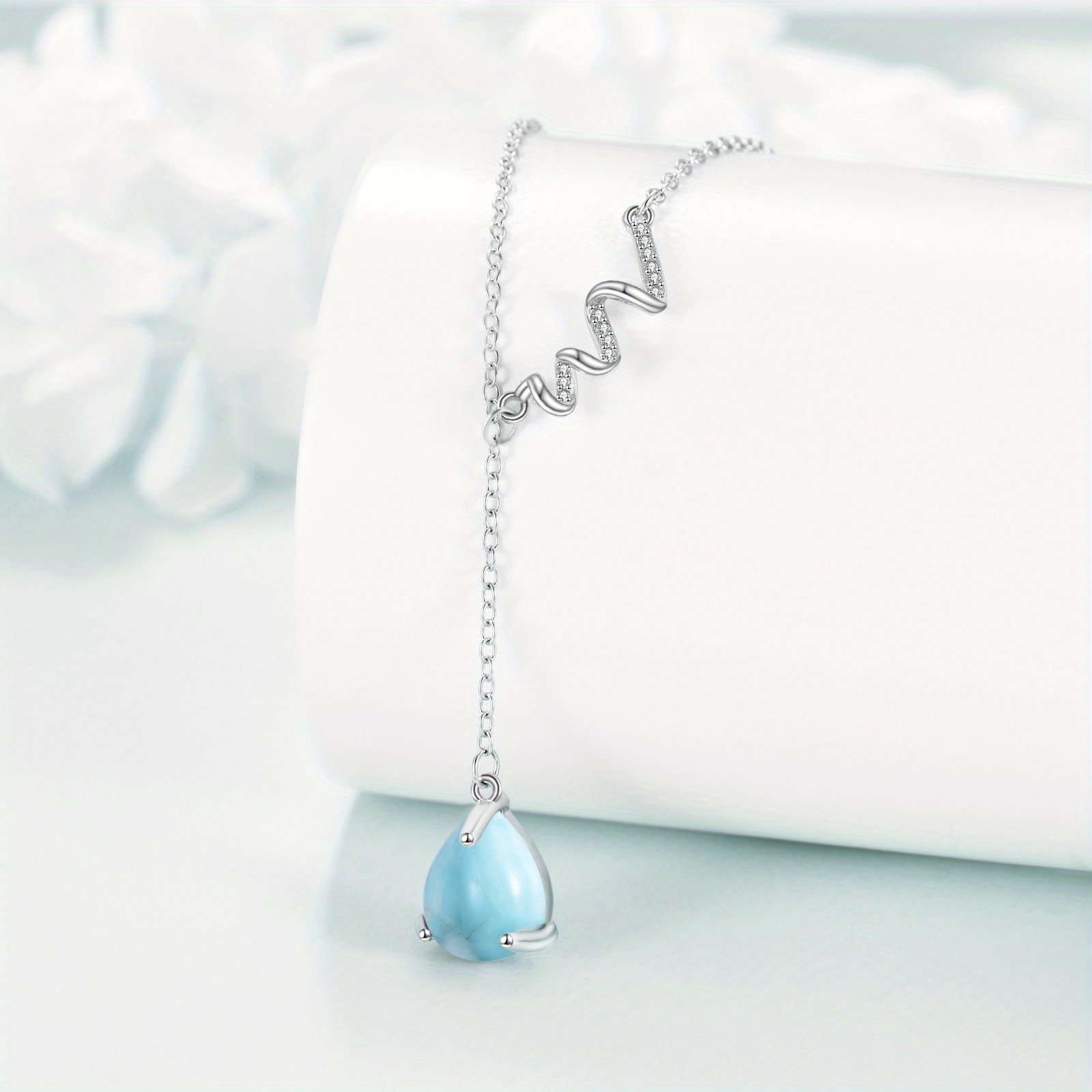 Sterling Silver Larimar Wave Necklace Y Shape Beach Jewelry