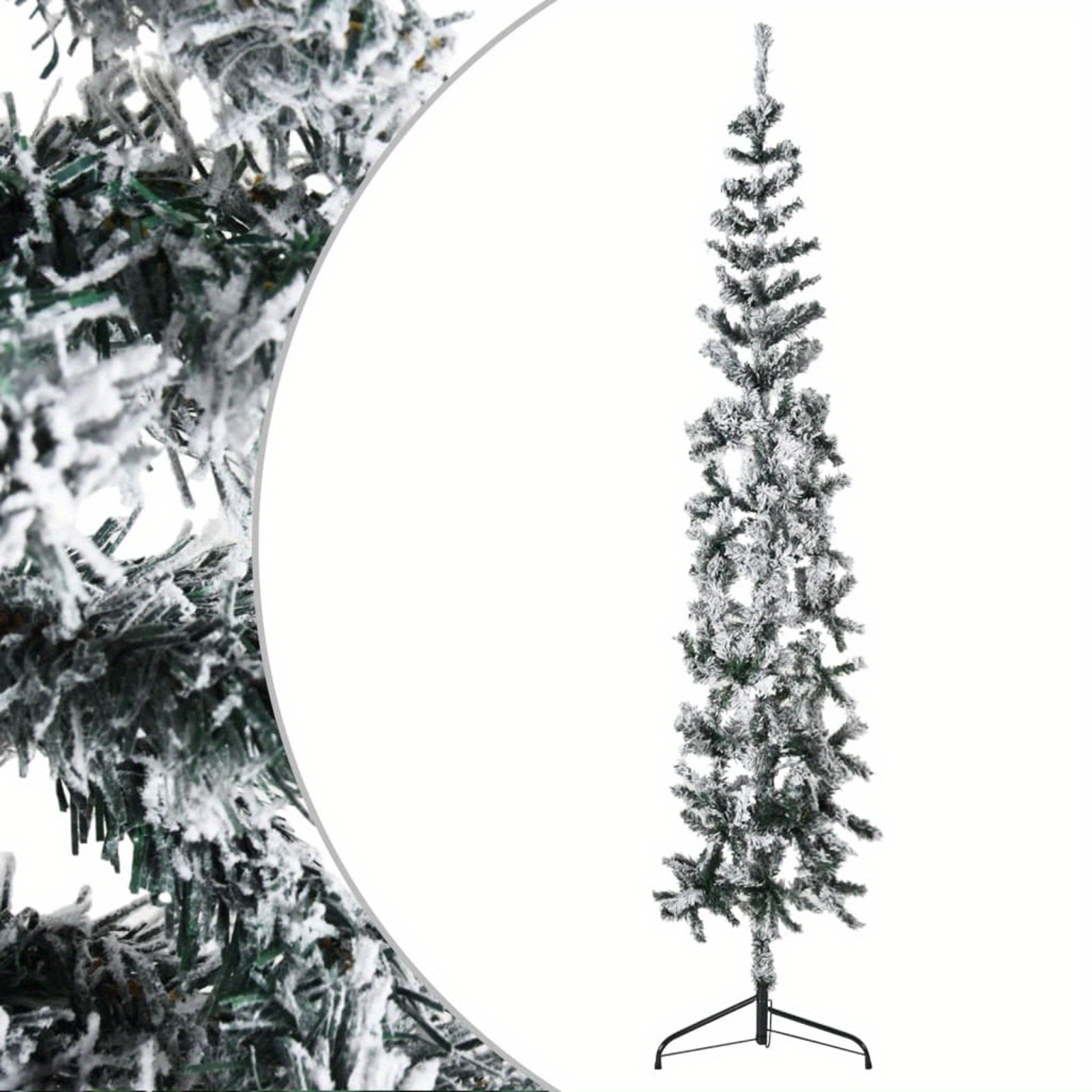 Elegant 6ft Slim Artificial Half Christmas Tree With Flocked Snow - No Power Needed, Frosted Pine Branches For Festive Decor, Christmas Tree Decorations