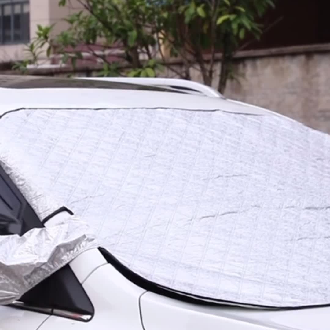JYMAOYI Pare-soleil Oxford 600D amélioré + tissu PU pour voiture avec logo  - Protection de pare-brise avant - Protection contre le givre et la neige