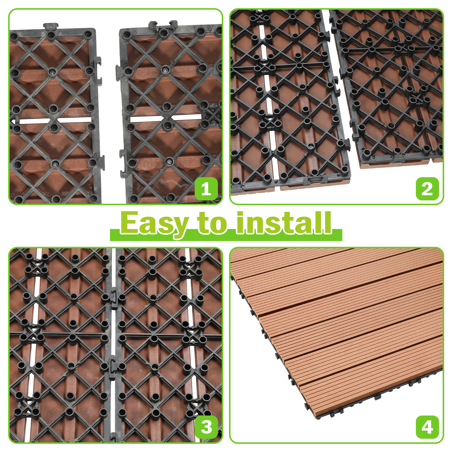 66pcs (6m²) Wpc Decking Terrace Tiles, Click Tiles With Wood Look, Wpc Tile, 30 X 30cm, Brown