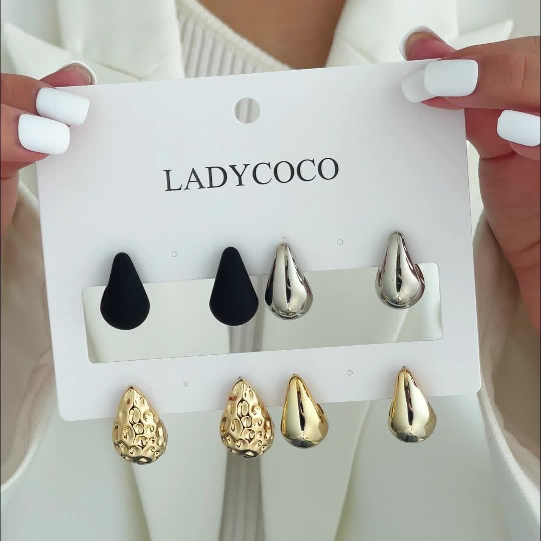 Stylish Geometric Teardrop Earrings Set for Women with SS Posts