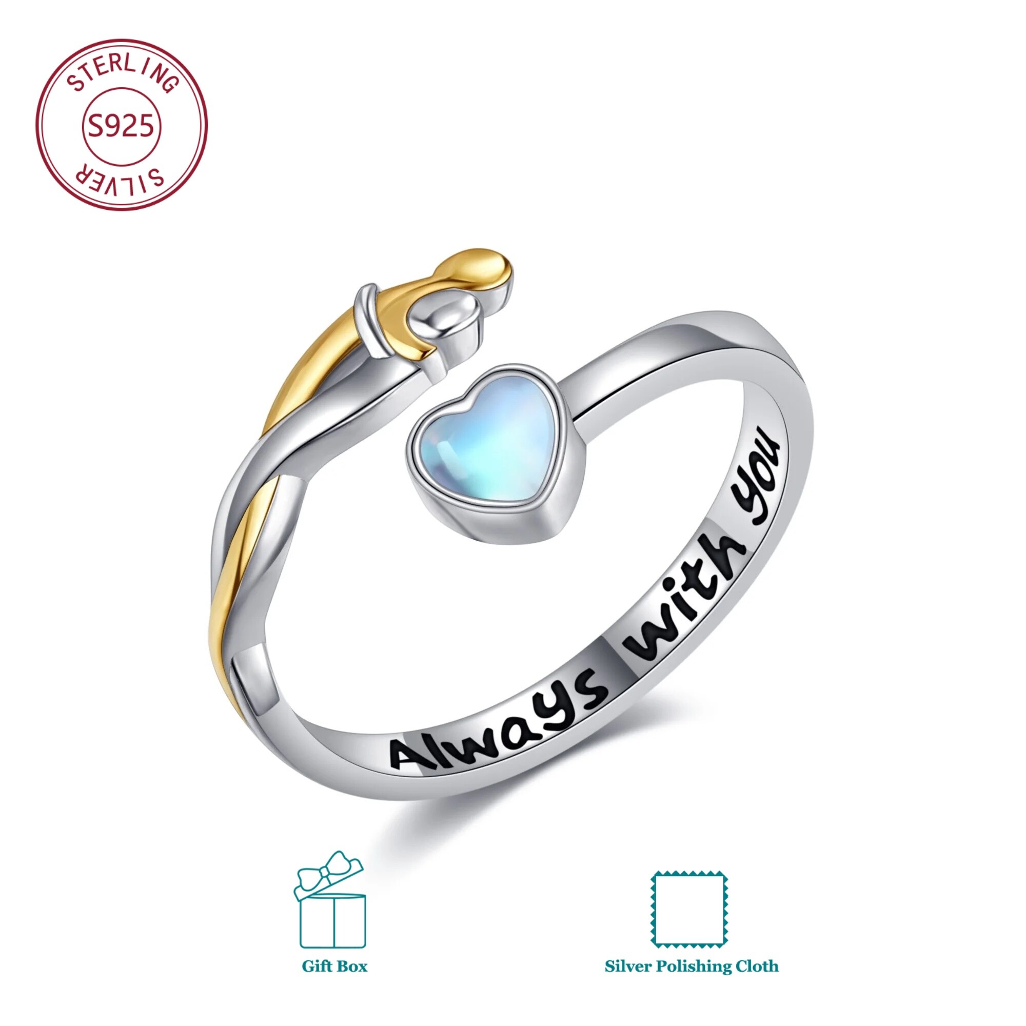 Image of 925 Sterling Silvery Hug Ring - Valentine's Day Edition, Elegant Retro Style, Unisex Jewelry, Perfect Gift & Hypoallergenic