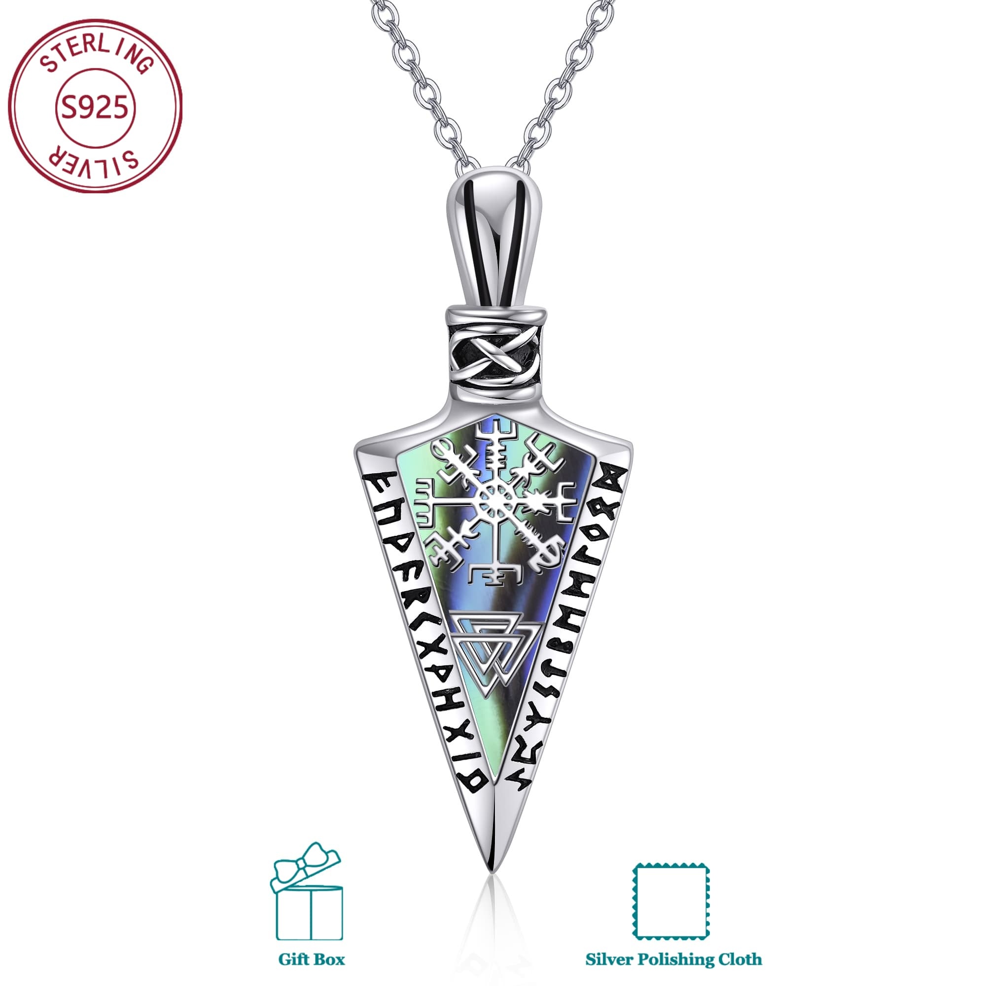 Image of 925 Sterling Silvery Necklace With Synthetic Abalone Shell, Retro Personality Jewelry, Outdoor Lover Daily Accessory, Light Beige-friendly & Anti-allergic, Suitable For Daily Wearing