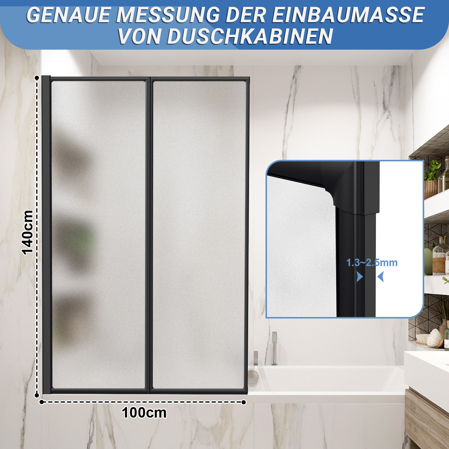 Foldable Shower Screen For Bathtub - Shatterproof Plastic Door With 90° Swivel, 2 (matte /) & White/black Frame - Space- Folding Bathtub Enclosure Suitable For Small Bathrooms