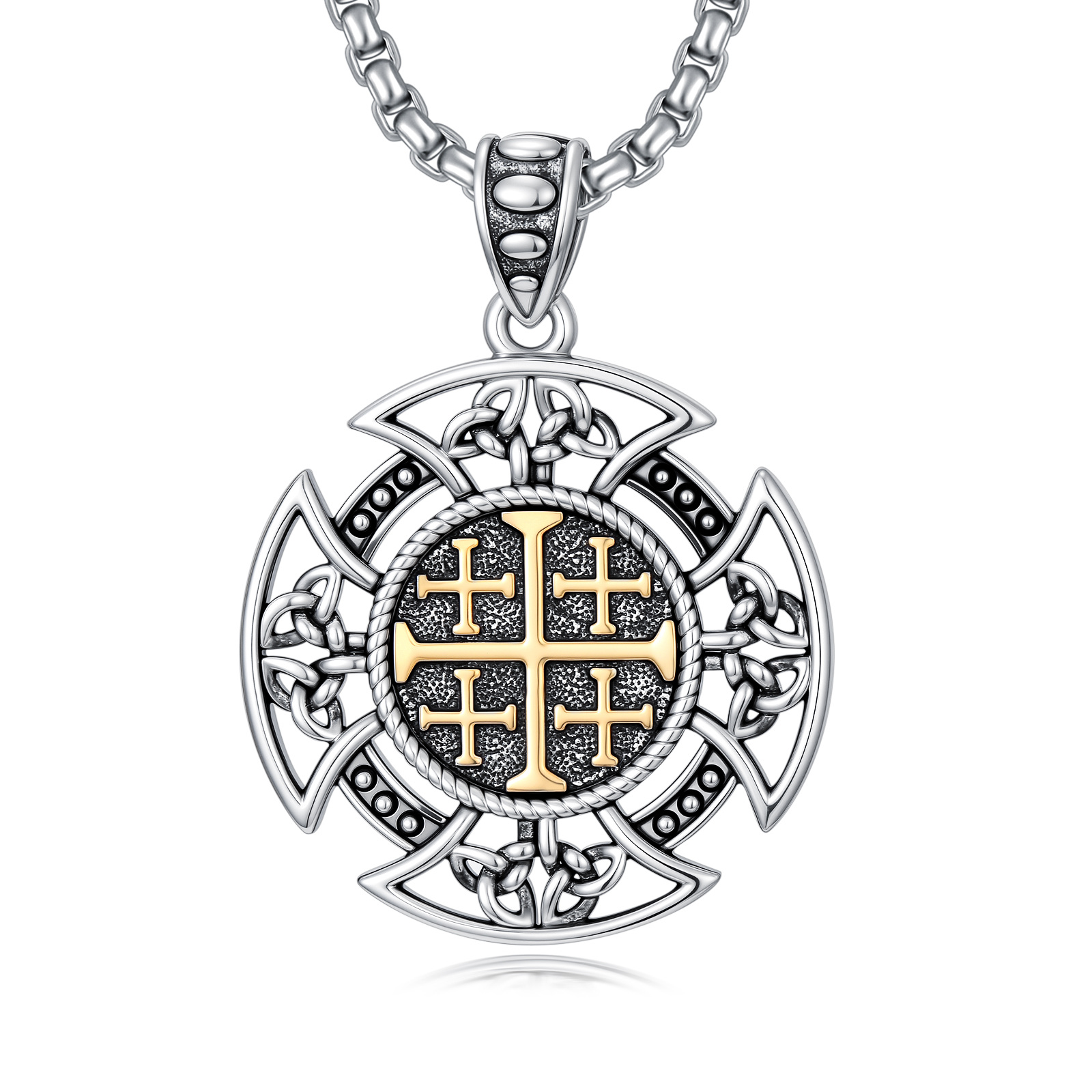 Men's Jerusalem Cross Pendant Necklace in 925 Silver