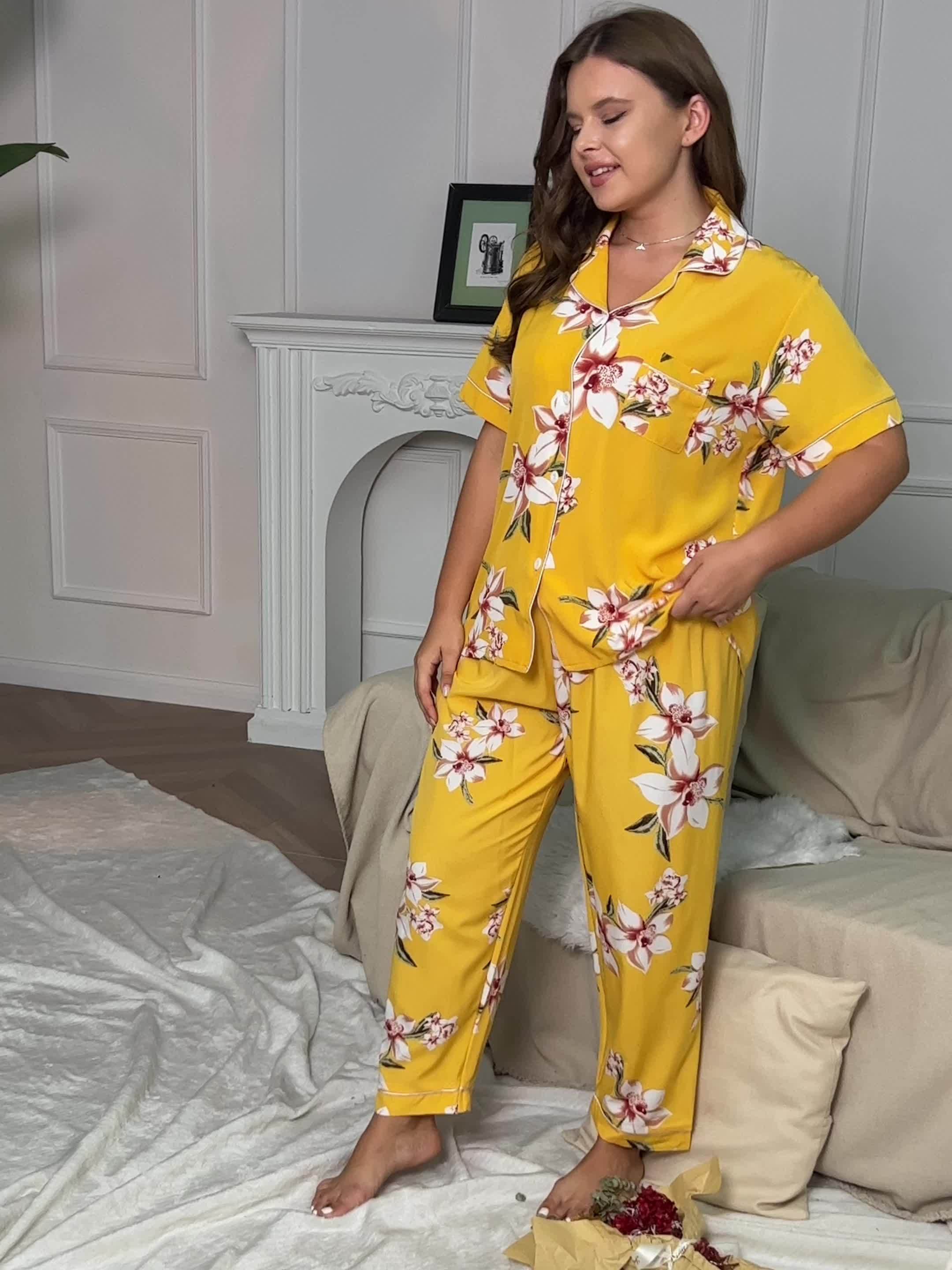 Plus Size Elegant Pajamas Set Women's Plus Floral Print - Temu Canada