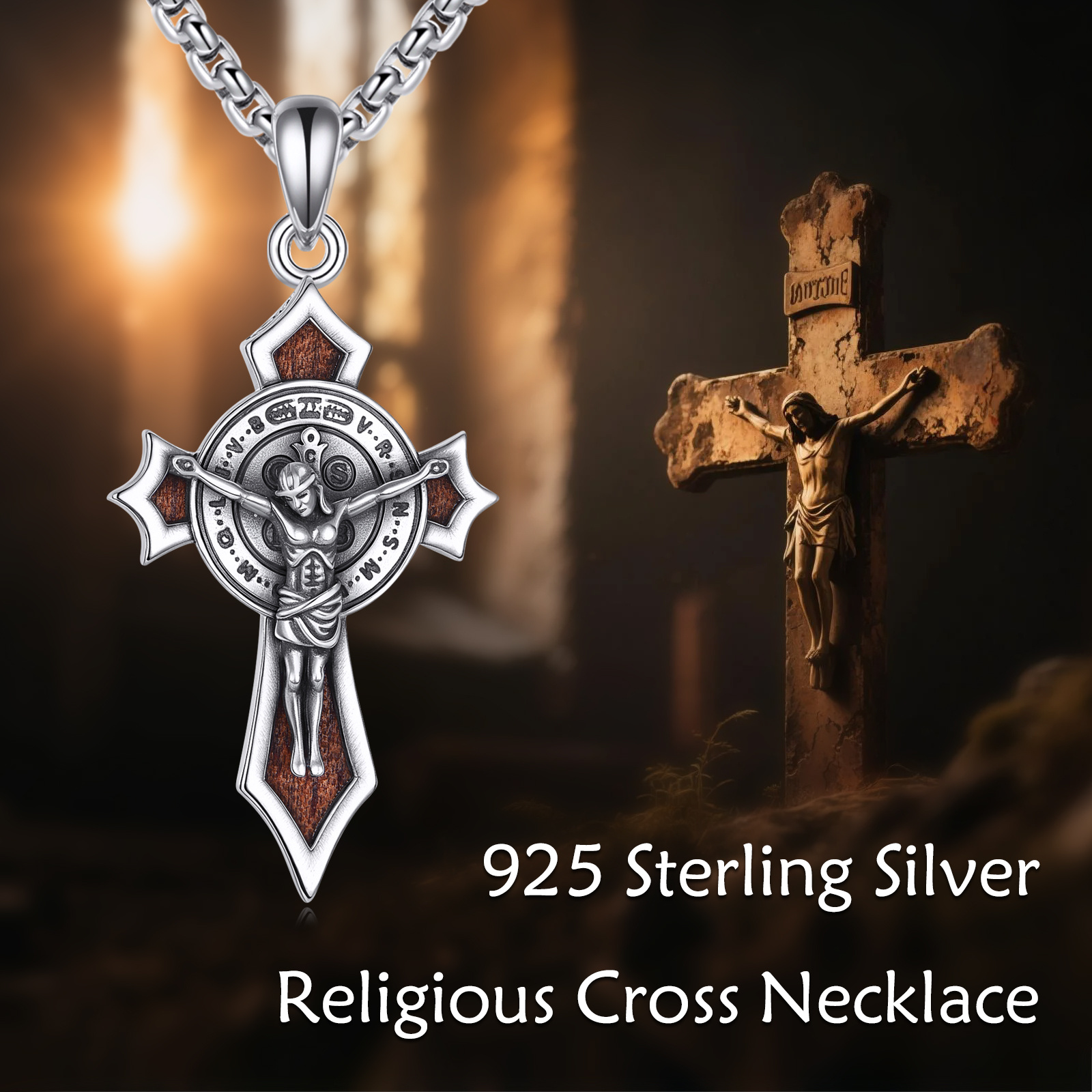 925 Sterling Silver Religious Cross Pendant Necklace, Gift-Ready