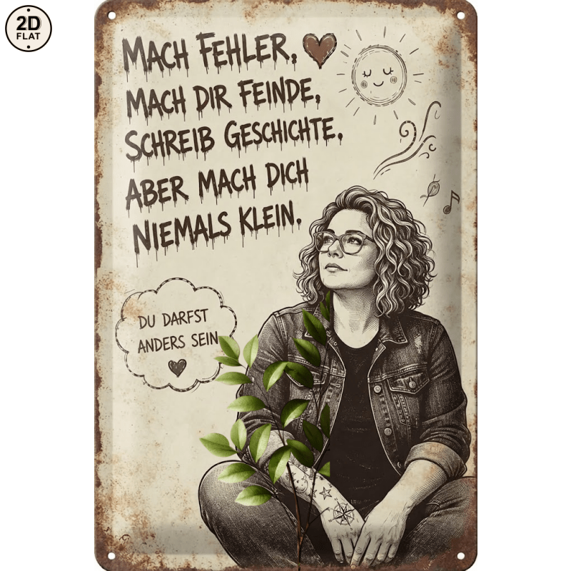 Image of 2d Flat - 1pc Metal Sign. Mach Fehler, Mach Dir Feinde, Schreib Geschichte, Aber Mach Dich Niemals Klein. Anders Sein. Retro Metal Sign Perfect For Home, Office, Bar, Outdoor Decor 20x30cm 2d Flat